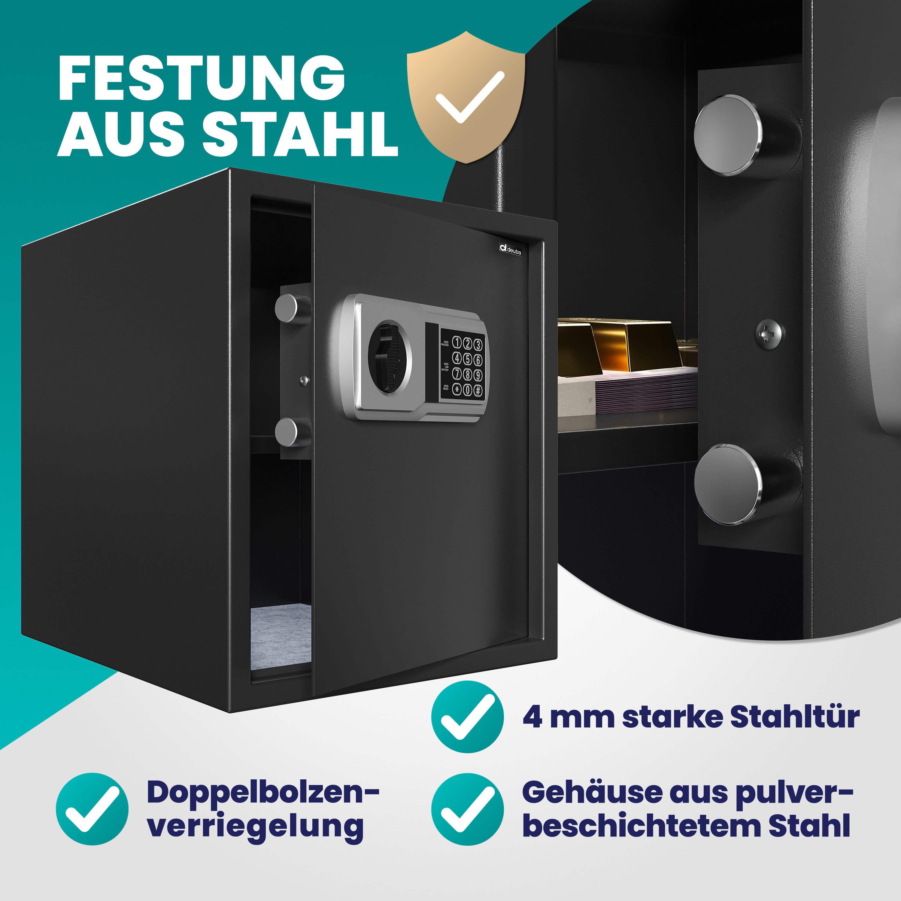 Deuba Tresor, elektr. Safe Tresor 35x40x40cm 4mm Türstärke Beleuchtung Möbeltresor