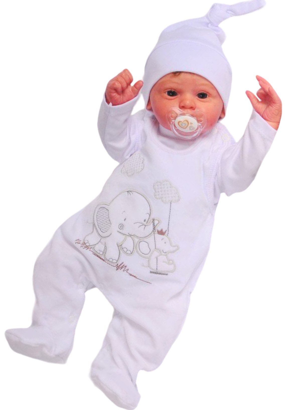 Strampler, Jäckchen & Mütze Strampler Mütze und Shirt Baby Anzug in Weiß 3Tlg