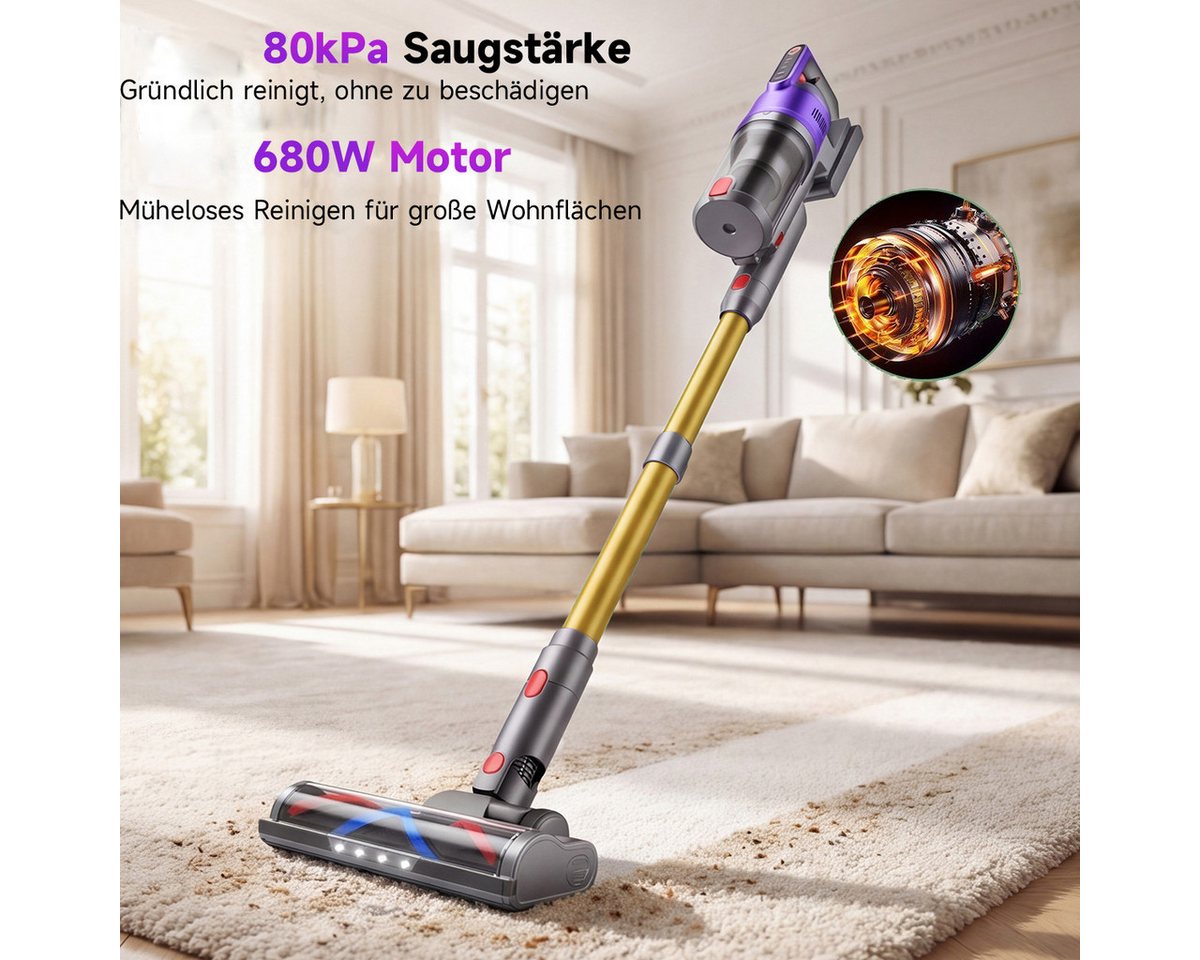 AeroAxis Akku-Hand-und Stielstaubsauger Akku Staubsauger Kabellos 80000pa 75min Laufzeit, für Tierhaare, 680 W, beutellos, Kabellos nutzbar,LED-Anzeige,Wandhalterung für platzsparende Lagerung