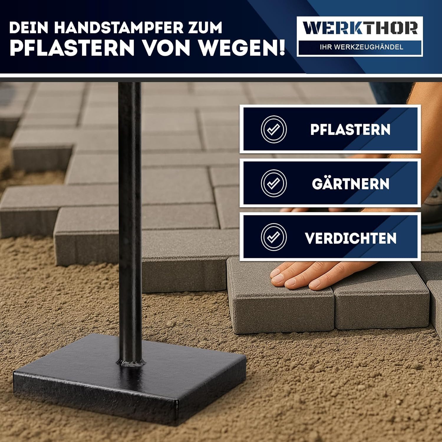 Werkthor Vertikutierer Boden Stampfer aus Stahl - Bodenverdichter 20x20 cm Grundplatte – Bild 4 von 5