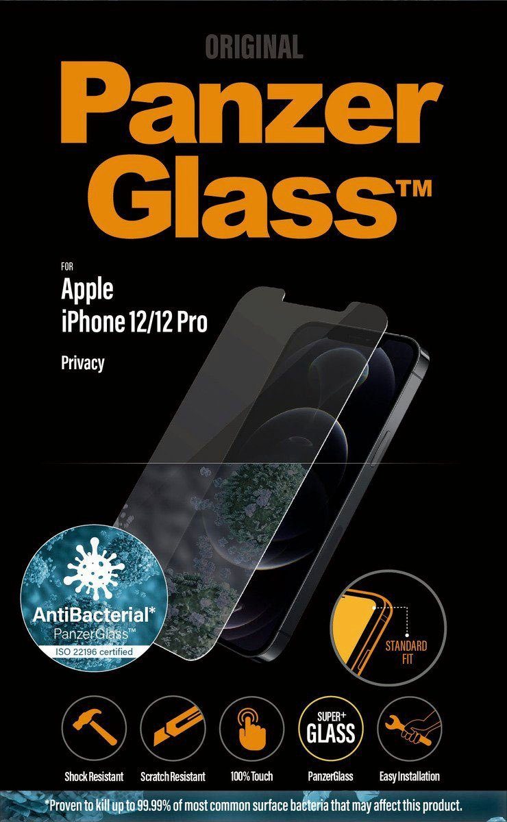 PanzerGlass Displayschutzglas iPhone 12/12 Pro Privacy Antibakteriel StandardFit für Apple iPhone 12/12 Pro, 1 Stück