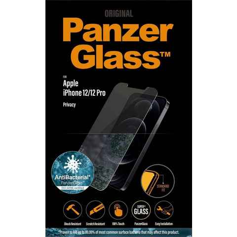 PanzerGlass iPhone 12/12 Pro Privacy Antibakteriel StandardFit für Apple iPhone 12/12 Pro, Displayschutzglas, 1 Stück