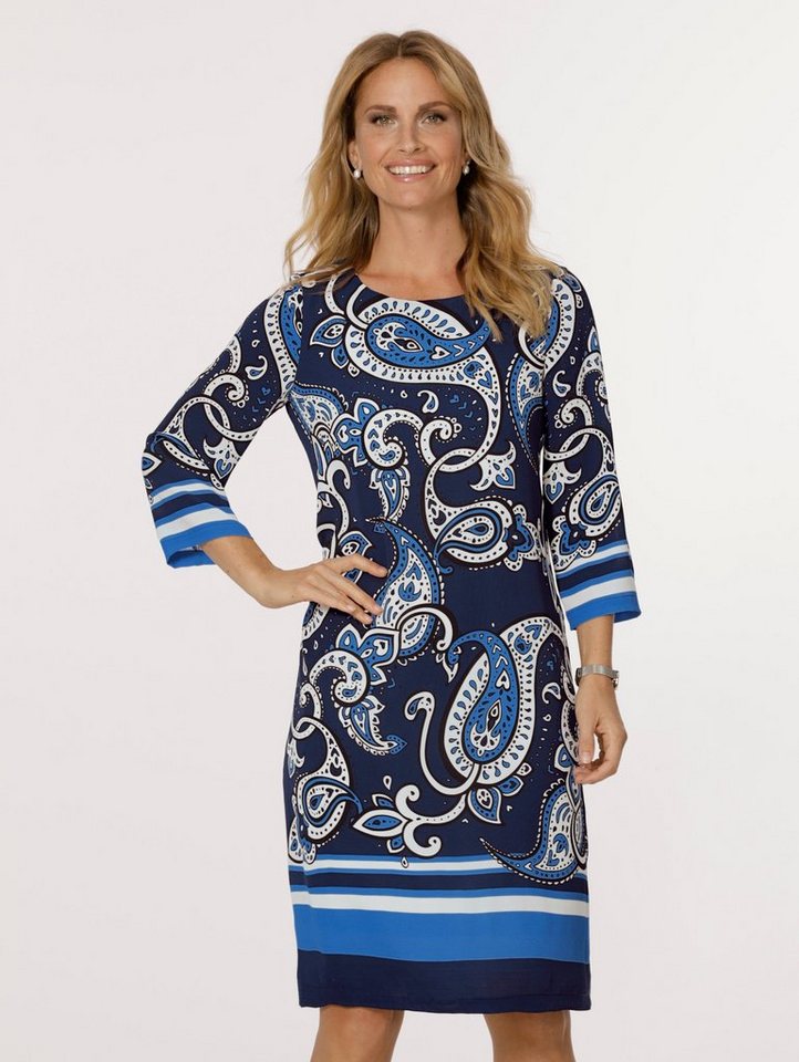 Mona Kleid mit platziertem Paisley-Druck in blau