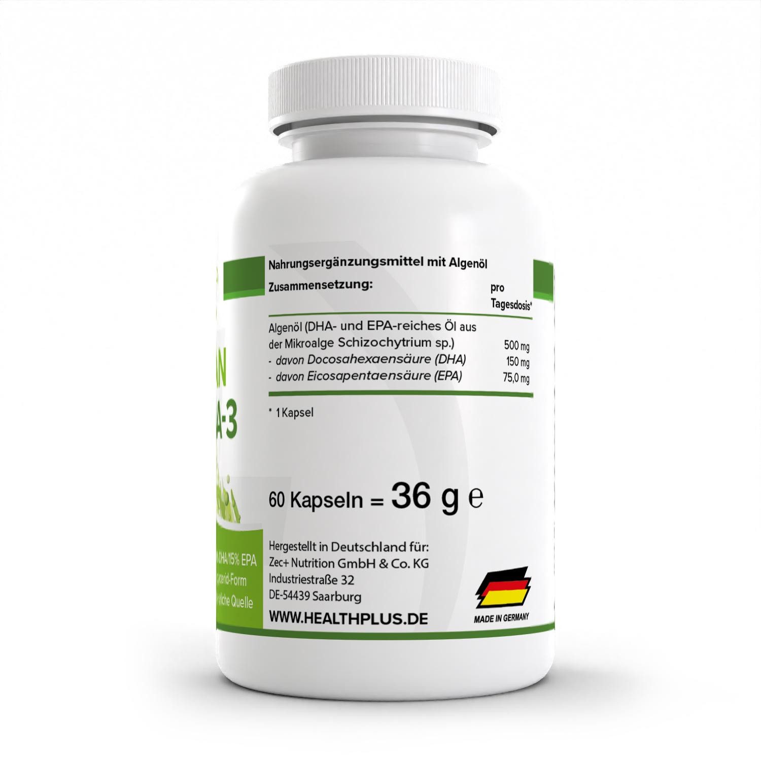 Zec+ Nutrition HEALTH+ Algen-Öl Kapseln, Vegan Omega 3, 60 Kapseln Kapsel