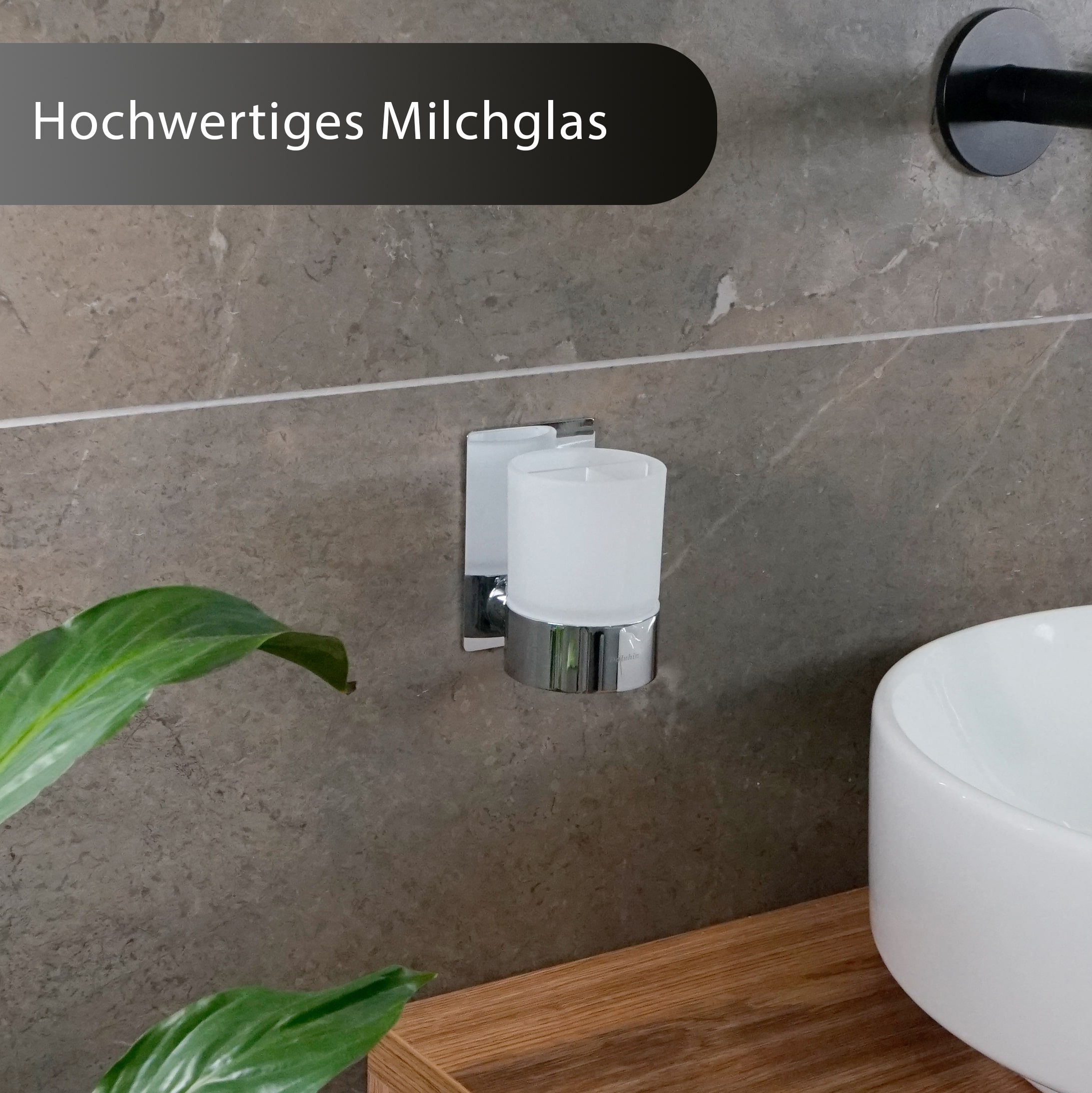 Dolvhin Zahnputzbecher Wandmontage ohne Bohren, Glas Zahnputzbecherhalter, Zahnbürstenhalter, (inkl. extra starkem 3M Klebestreifen), Zahnbürsten Organizer mit  – Bild 3 von 5