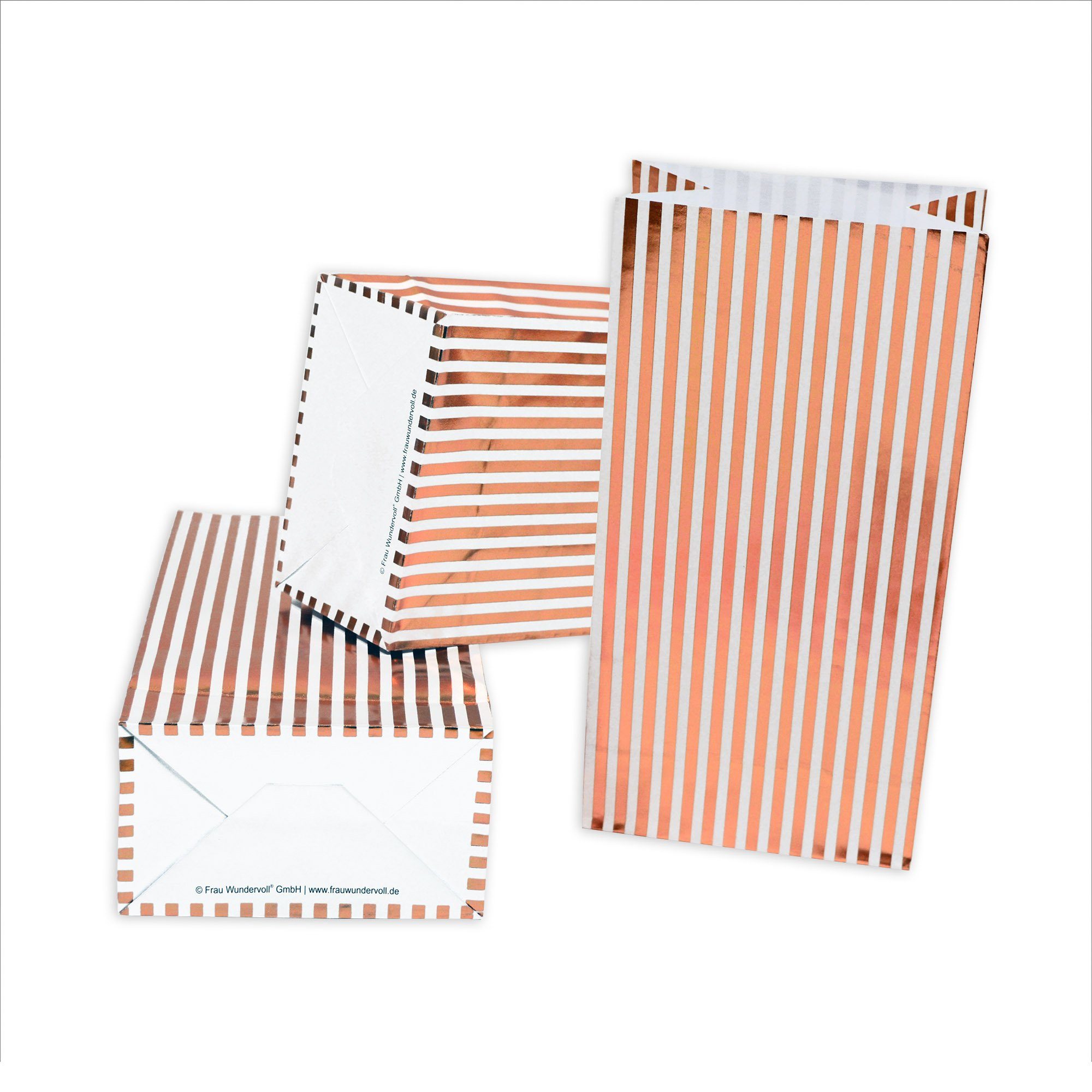 Frau WUNDERVoll Papierdekoration 12 Papiertüten mit Boden - weiß, rosegold Streifen, 100g Papier