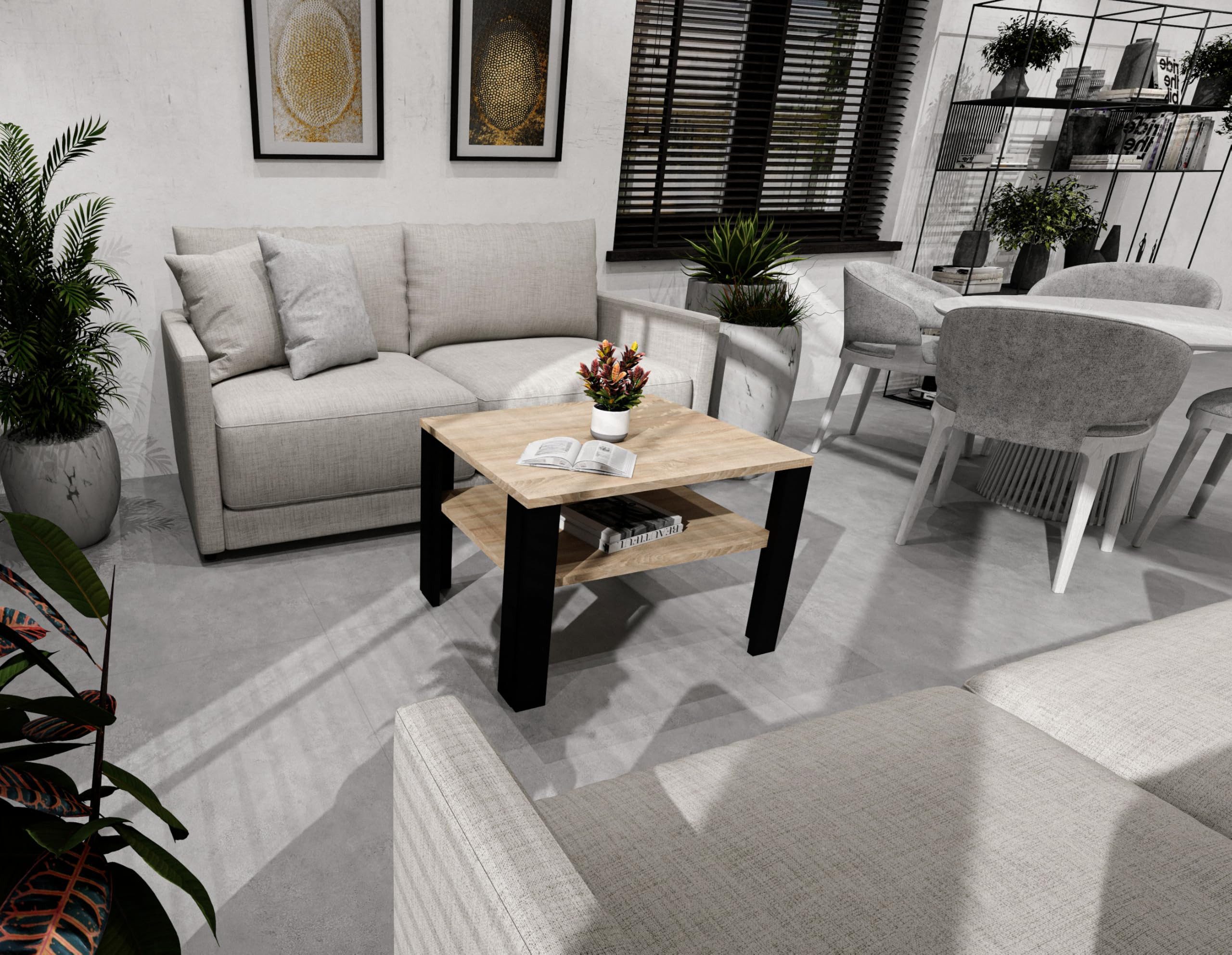 TREND WERK Couchtisch mit zusätzlicher Ablagefläche in 53×53×47 cm und 92×50×45 cm (Moderner Wohnzimmertisch im Retro Loft Design), Stabiler Beistelltisch für W – Bild 2 von 5