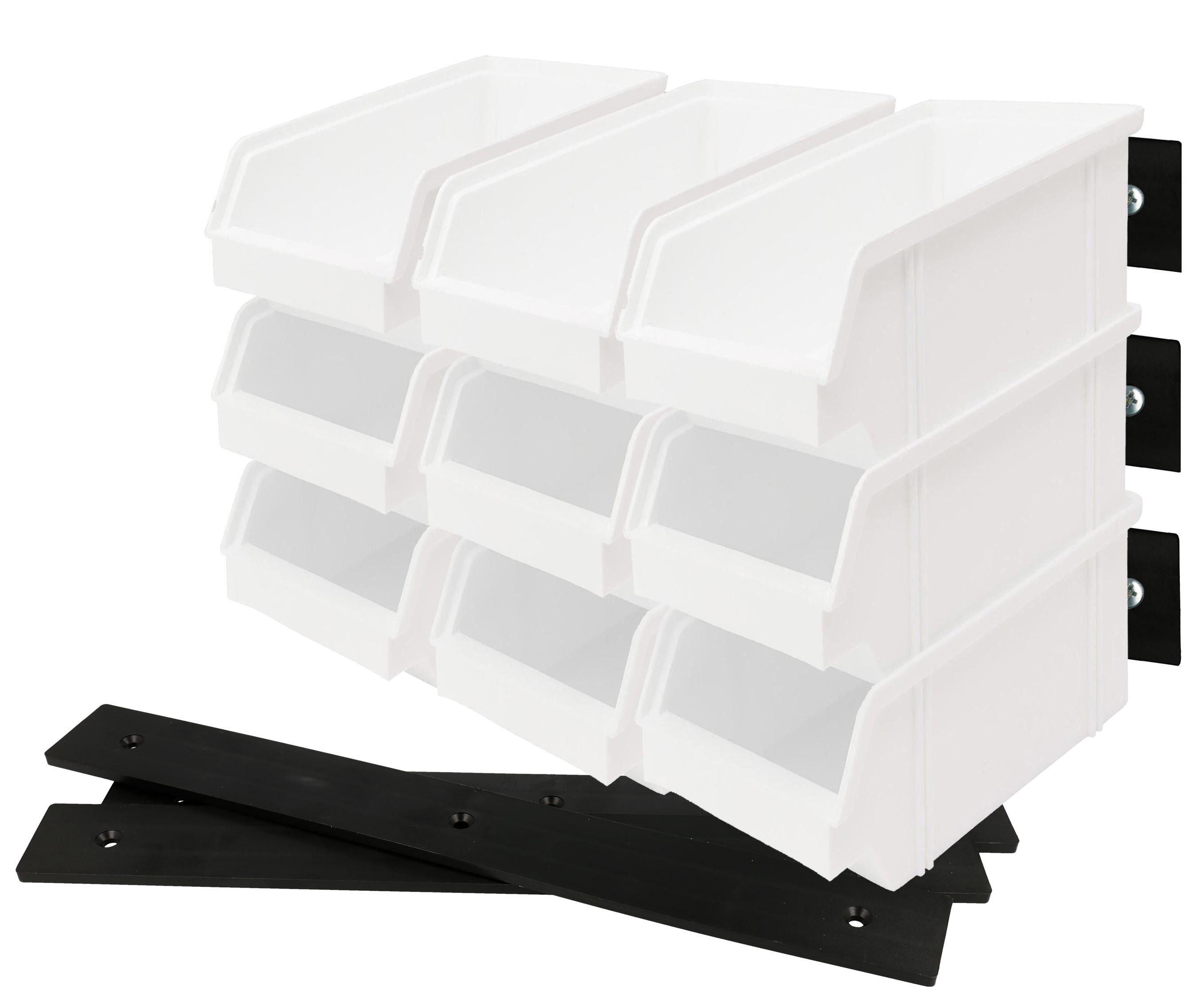 Lantelme Stapelbox 18 Stück Weiß und 6 Wandleisten Sichtlagerkästen Ящики для хранения, Deutsche Herstellung, Material Kunstsoff, Maße 150x100x60 mm