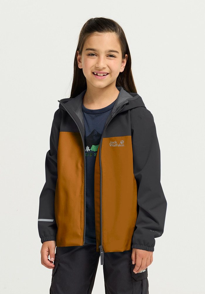 Jack Wolfskin Regenjacke ADVENTURETRIBE 2L JKT K atmungsaktiv, wasserdicht, mit Reißverschluss, normale Länge