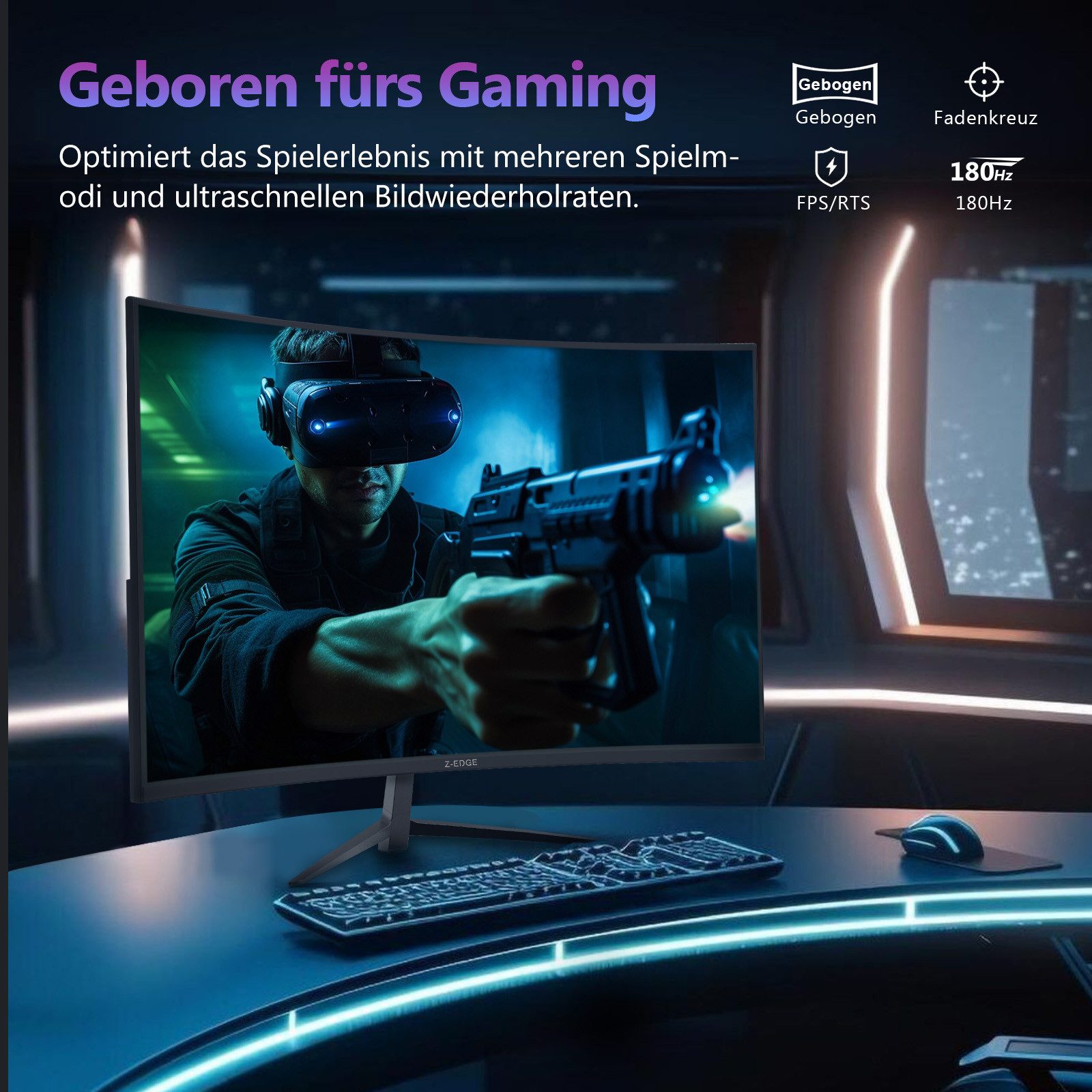 Z-EDGE LED Curved-Gaming-Monitor (69 cm/27 ", FHD 1920x1080 px, HD, 1 ms Reaktionszeit, 180 Hz, LCD, 1500R)