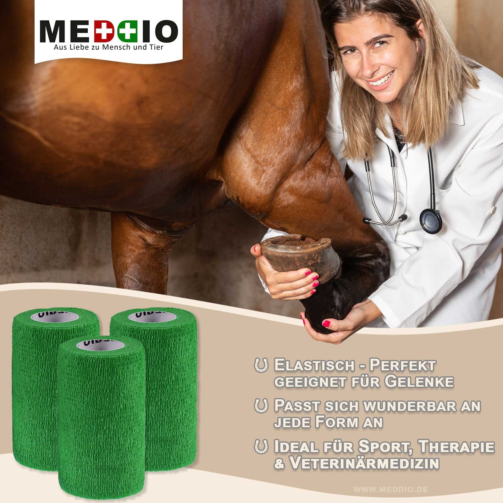 meDDio Pferdebandage 1 Haftbandage Selbsthaftende Bandage / Fixierbinde 7,5 cm x 4,5 m grün