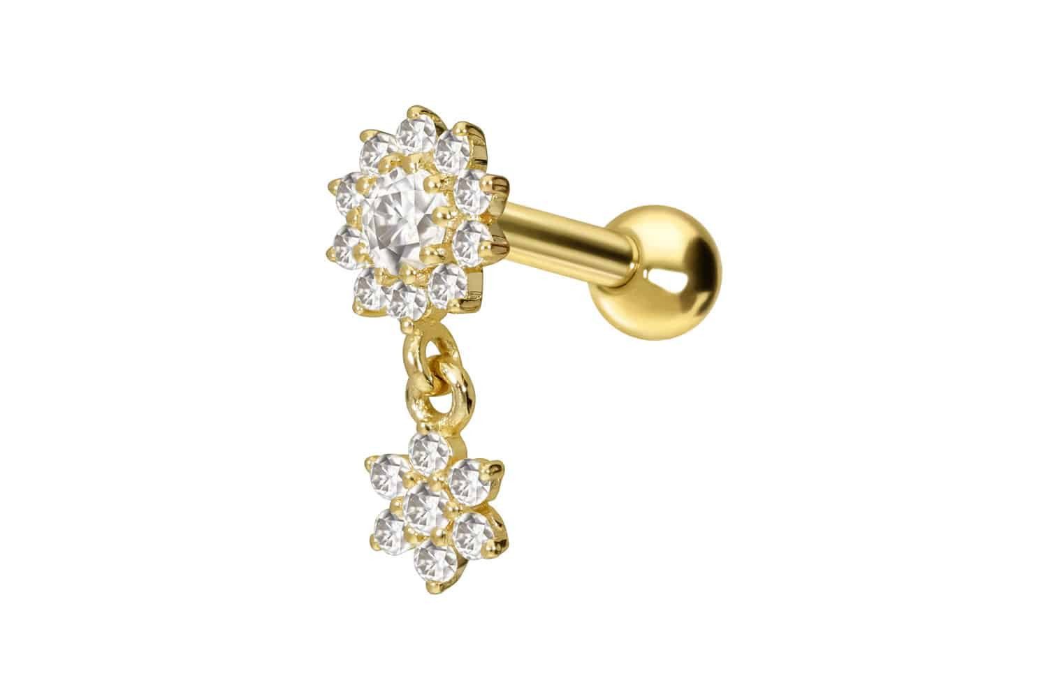 Piercing-Set 14/18 Karat Gold Ohrpiercing 2 MOISSANIT-BLUMEN