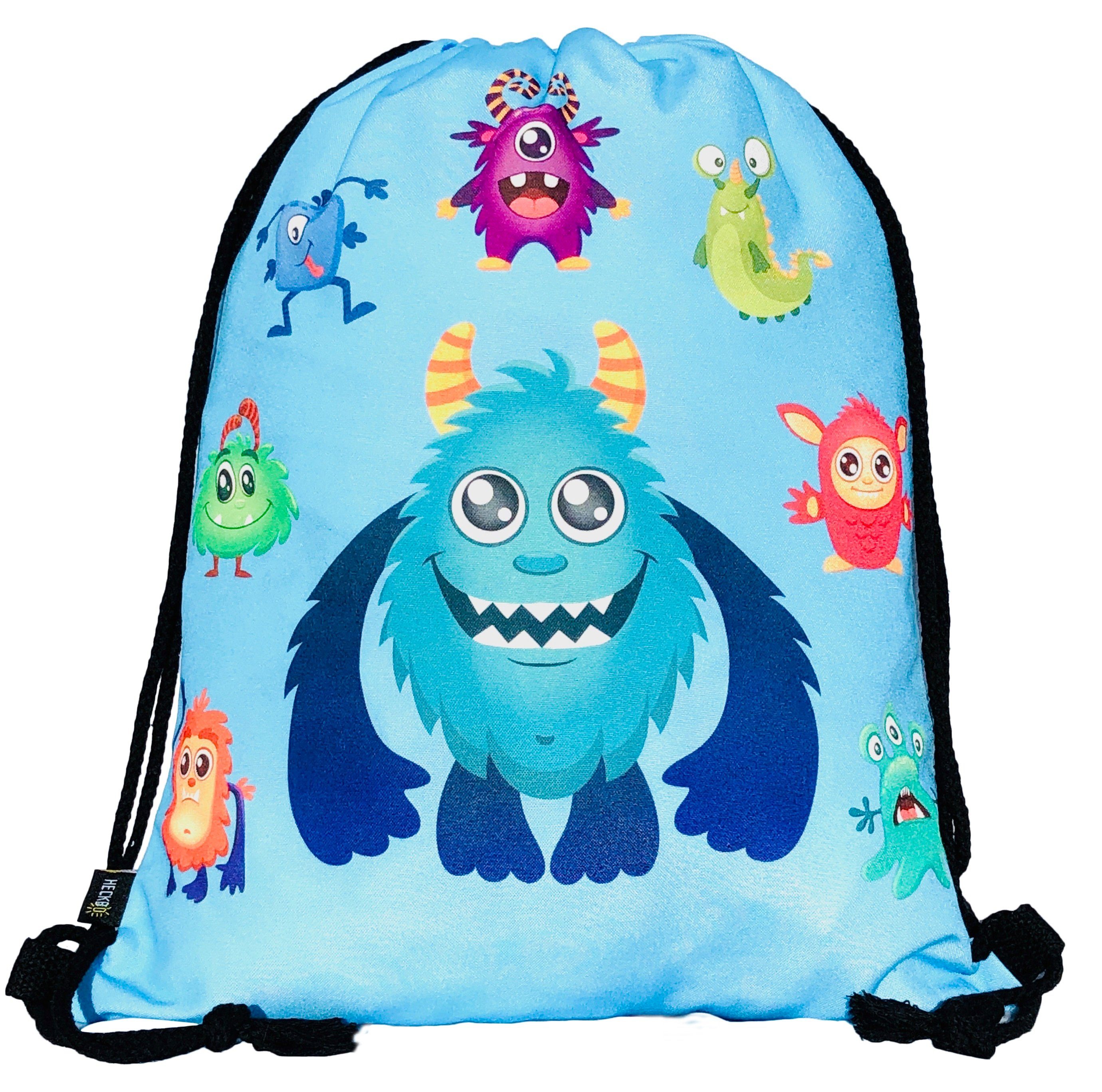 Turnbeutel Jungen Jungs Kinder Turnbeutel - Monster Motiv - waschmaschinenfest - 40x32cm - für Kindergarten, Krippe, Reise, Sport, Schule - Rucksack, Tasche, Spieltasche, Sportbeutel, Sportunterricht