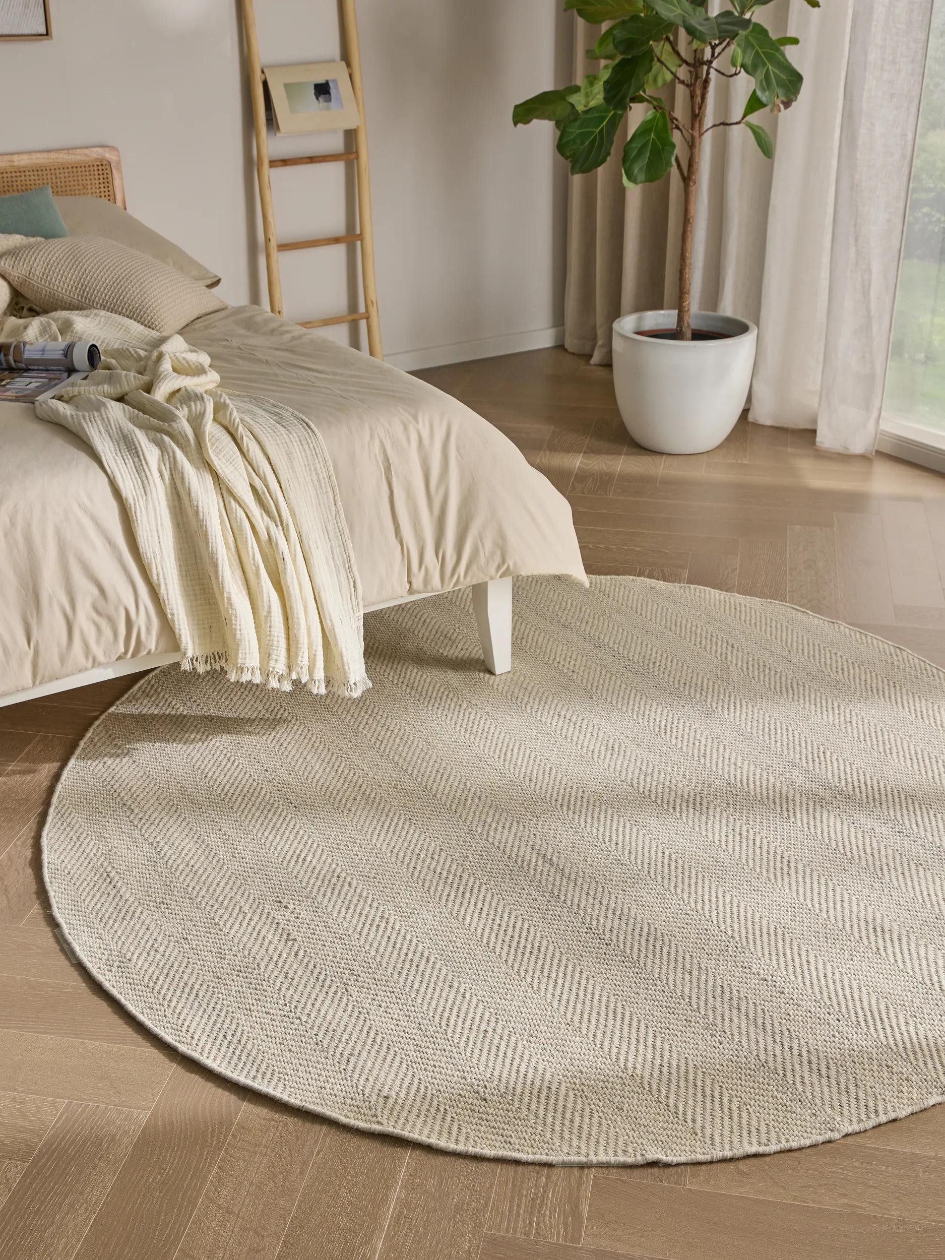 benuta Wollteppich Lars, rund, Höhe: 5 mm, Wolle, Teppich Wohnzimmer, Schlafzimmer, Esszimmer, Flur, Hygge & Cozy