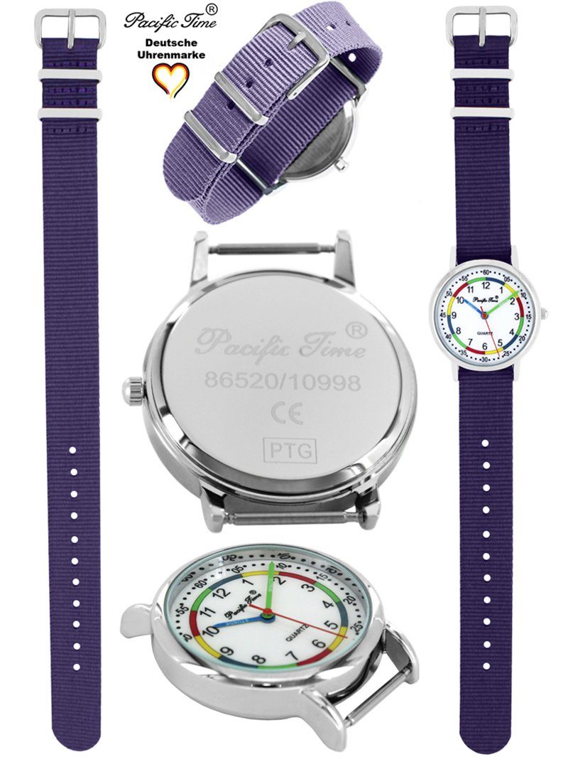 Pacific Time Quarzuhr Kinder Armbanduhr Mix violett Design - First Wechselarmband, Gratis Versand Match Lernuhr und