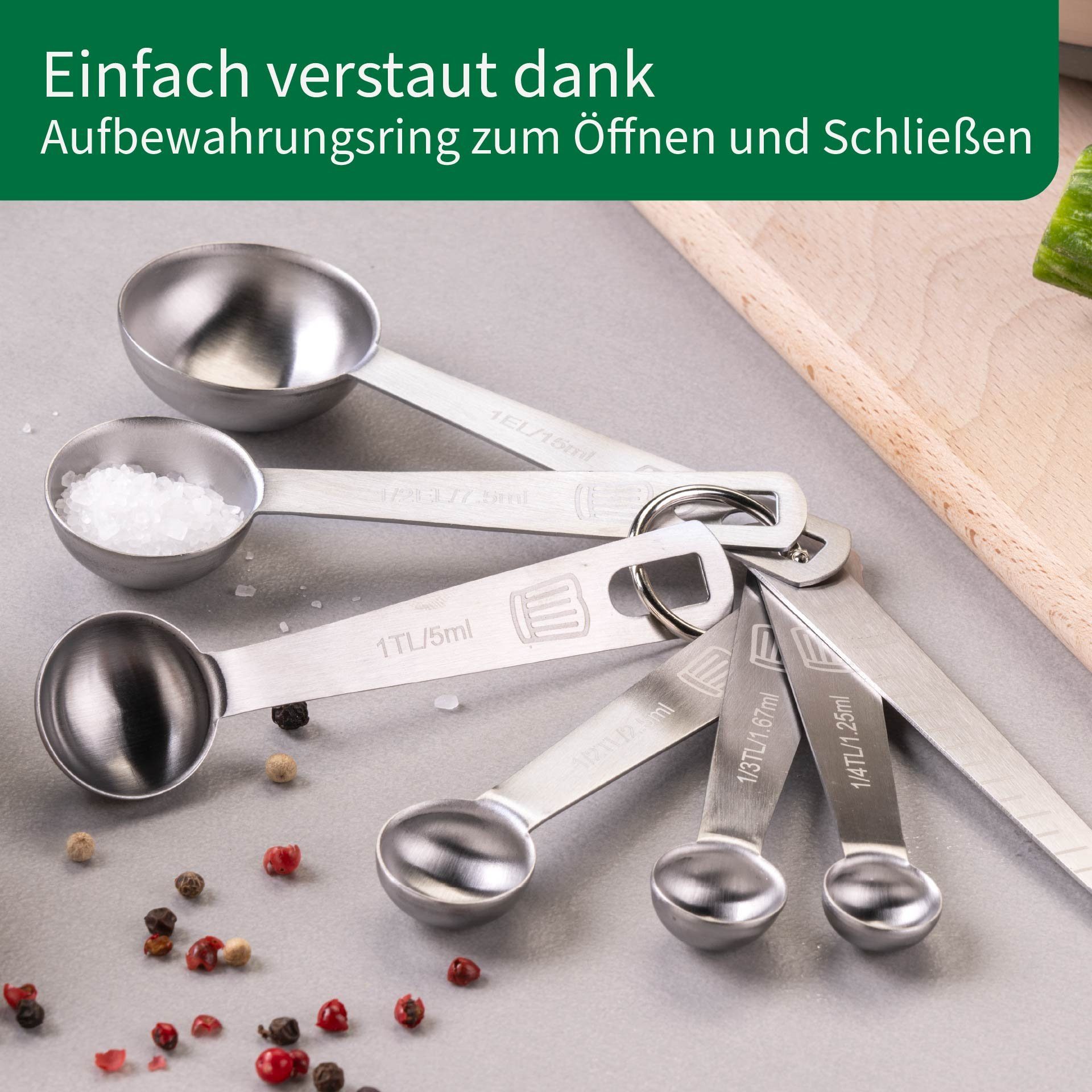 Chefkoch trifft Fackelmann Messlöffel Messlöffelset, Dosierlöffel, Maßlöffel, Edelstahllöffel