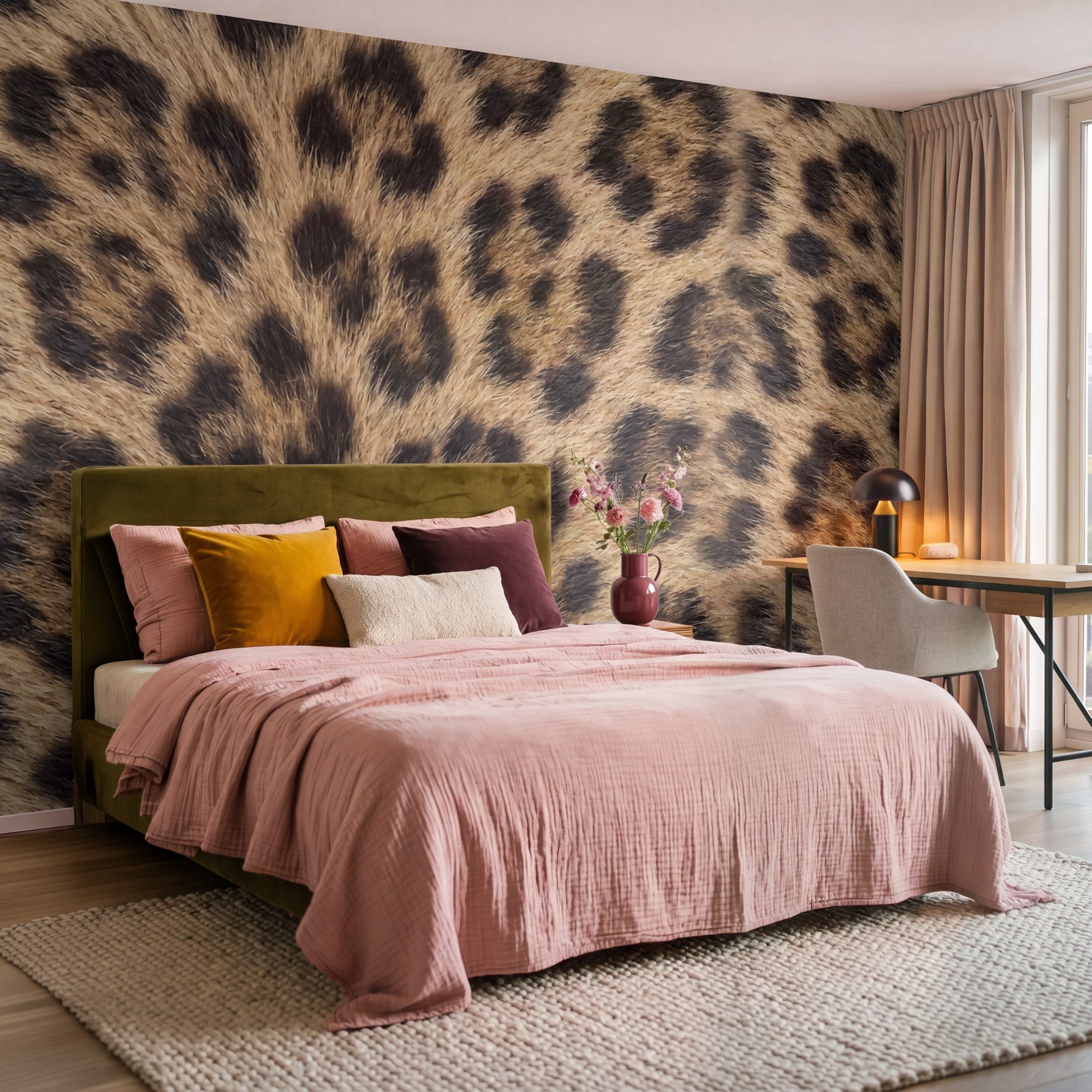 OnlyWow Fototapete Leopard - Mantel - Klassisch - Braun, Matt, bedruckt, Wohnzimmer, Modern, Wanddekoration, Vliestapete 100x70cm – Bild 4 von 5