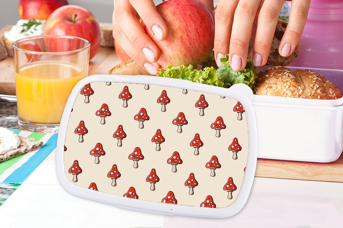 - Brotbox Herbst Brotdose, Lunchbox MuchoWow für weiß Pilz und Erwachsene, für Jungs Kinder Muster - und - Kunststoff, (2-tlg), Rot, Mädchen