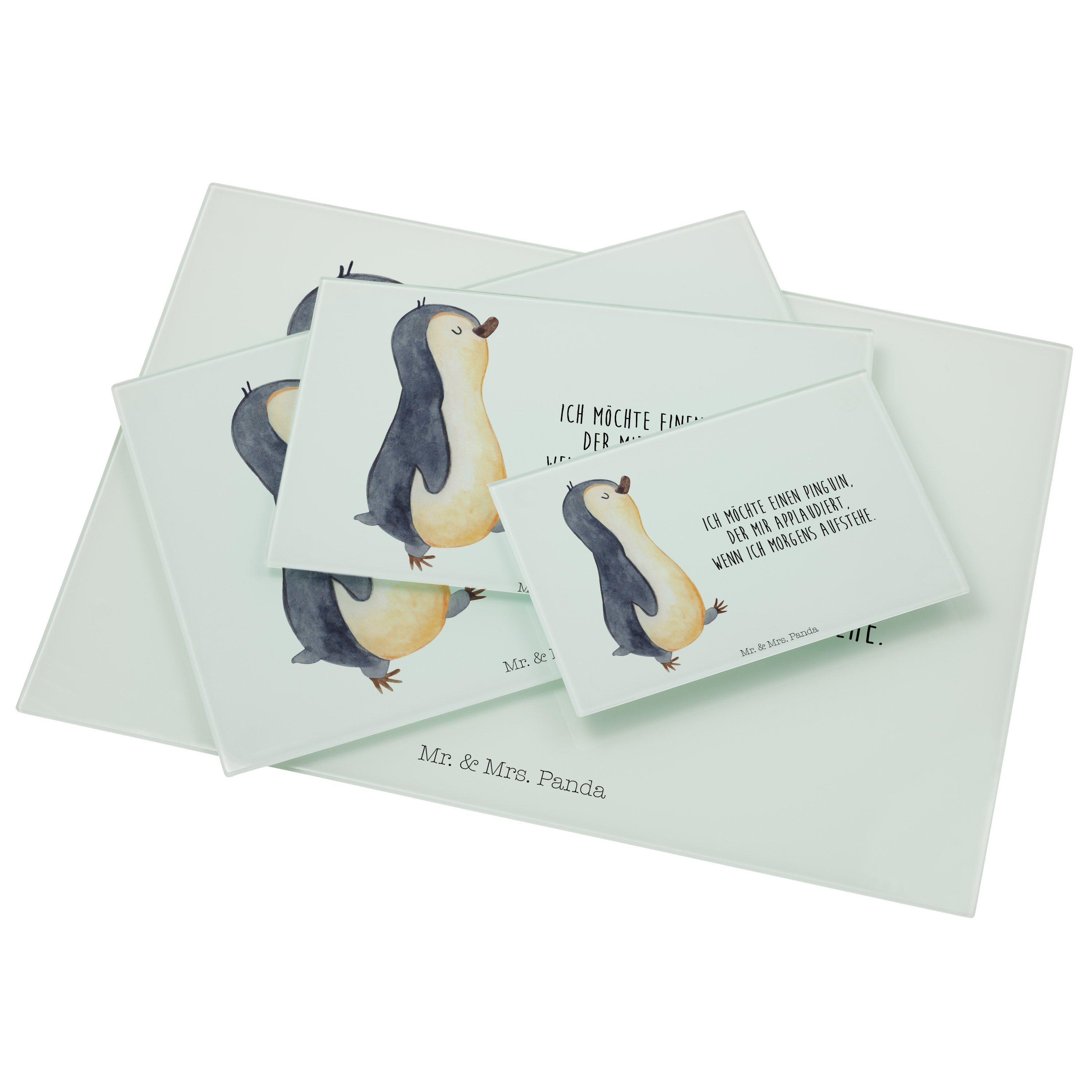 & Pinguin Mr. Glasschn, Pinguine, - Glas, zufrieden, Servierbrett Weiß marschierend - Mrs. Geschenk, Panda Premium (1-St)