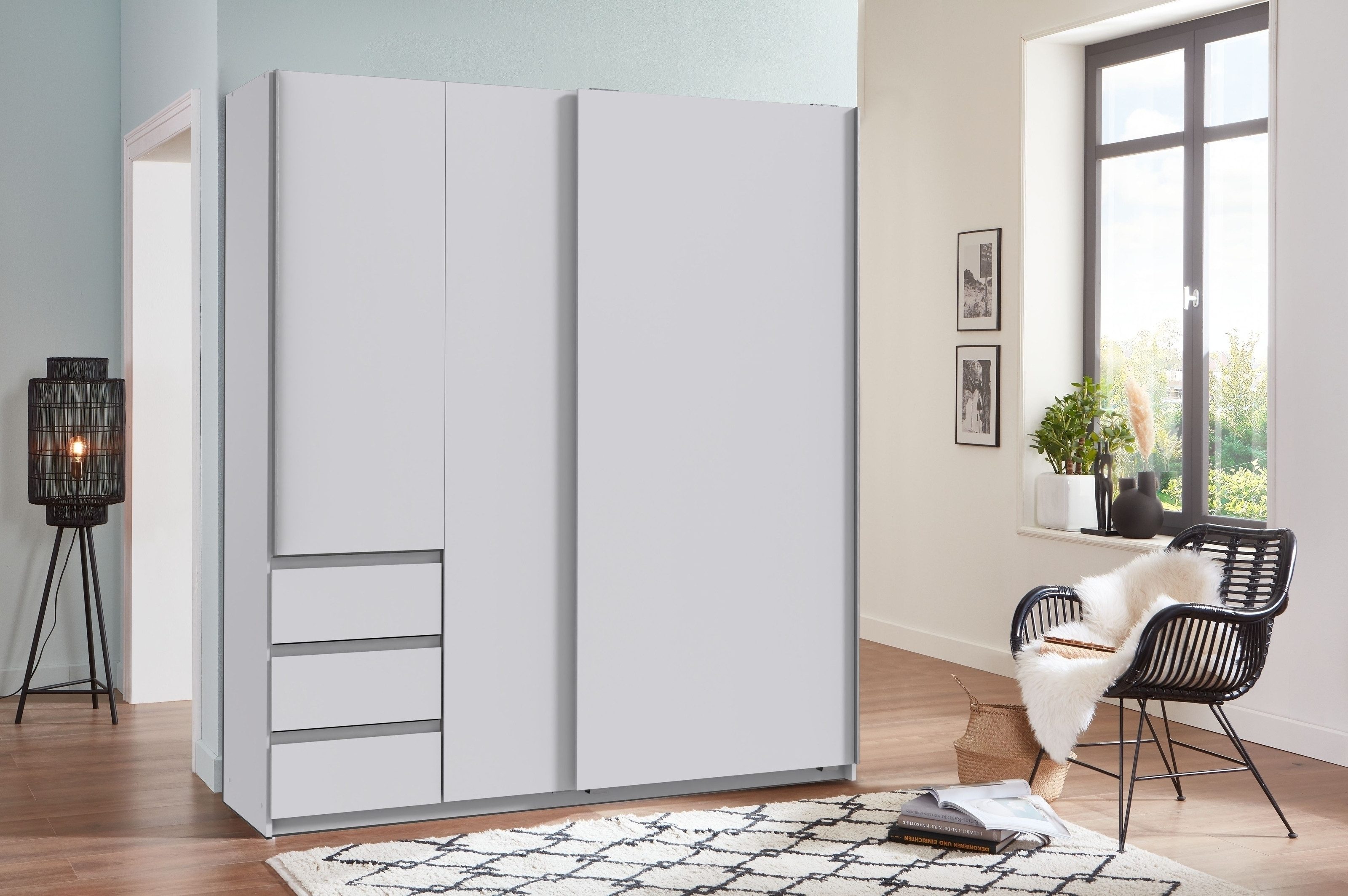 freiraum Schwebetürenschrank Stade 3 Schübe, in WEISS - 168x198x63cm (BxHxT)
