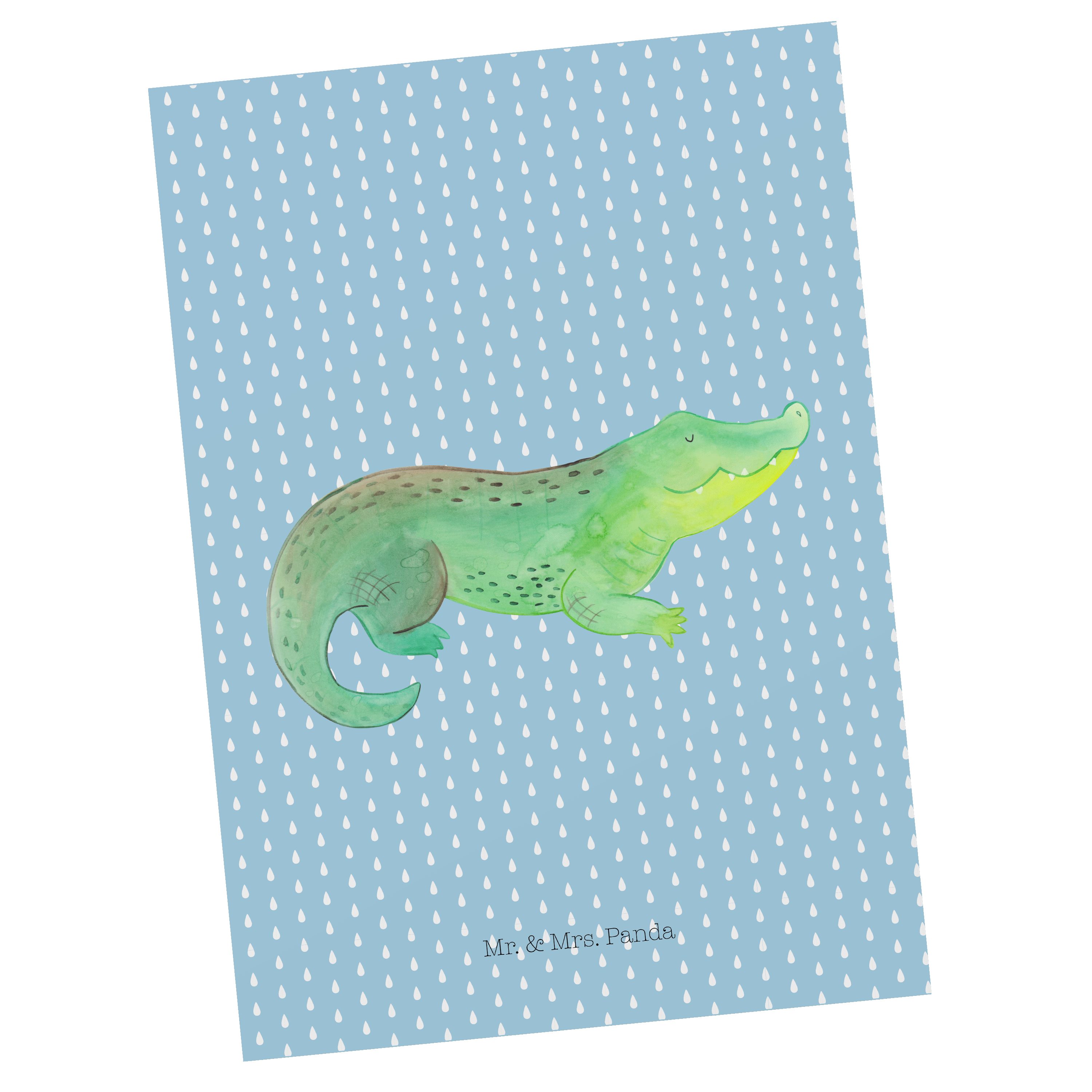 Mr. & Mrs. Panda Postkarte Krokodil - Blau Pastell - Geschenk, Grußkarte, Urlaub, Ansichtskarte