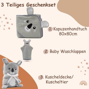 Babykajo Neugeborenen-Geschenkset (mit Karton, 3-tlg) Babydecke + Baby Kapuzenhandtuch + Waschlappen