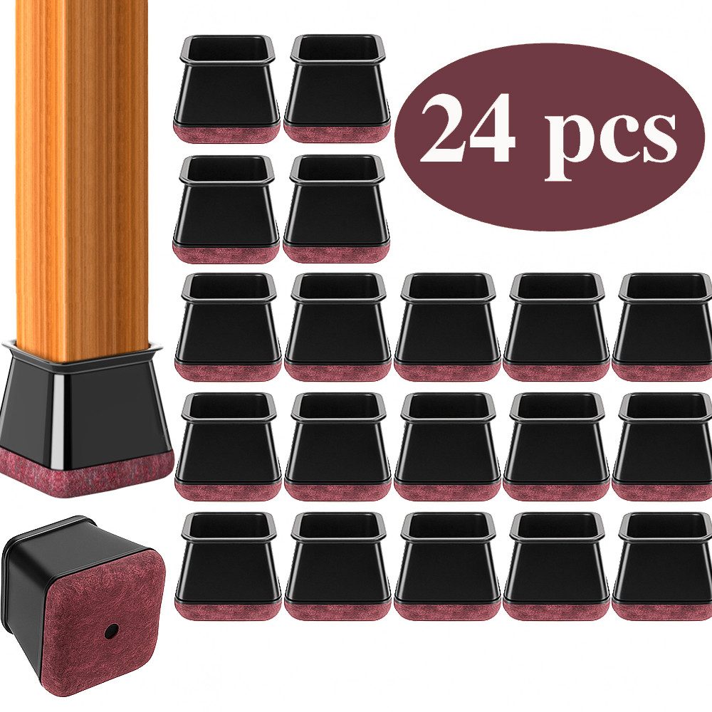 JASLIFE Stuhlbezug Stuhlbeinkappen Stuhlbeinschoner rutschfest, Bodenschoner für Stühle, Geräuscharme Silikon-Filz Möbelgleiter (24 Stk), Kratzschutz