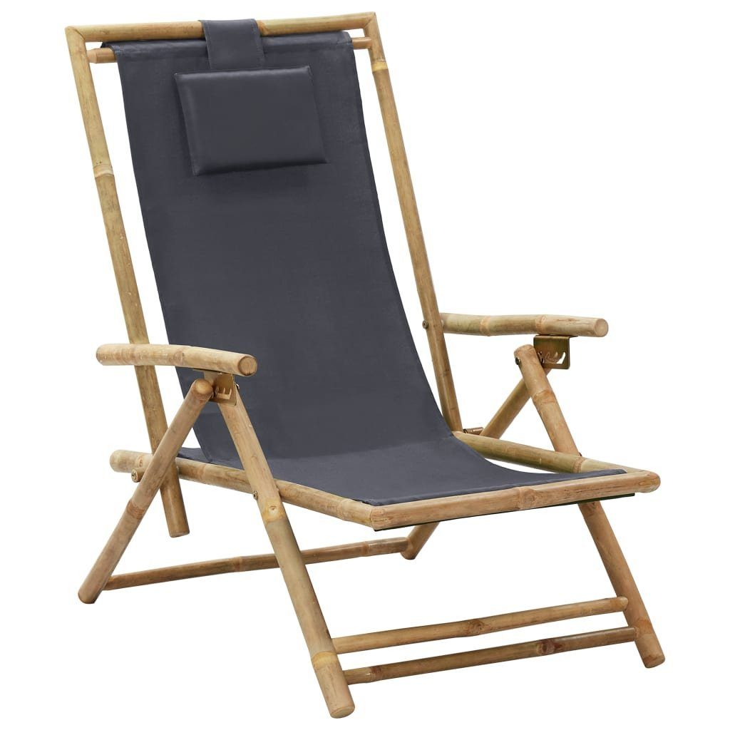 furnicato Gartenstuhl Verstellbarer Relaxstuhl Dunkelgrau Bambus und Stoff | Stühle
