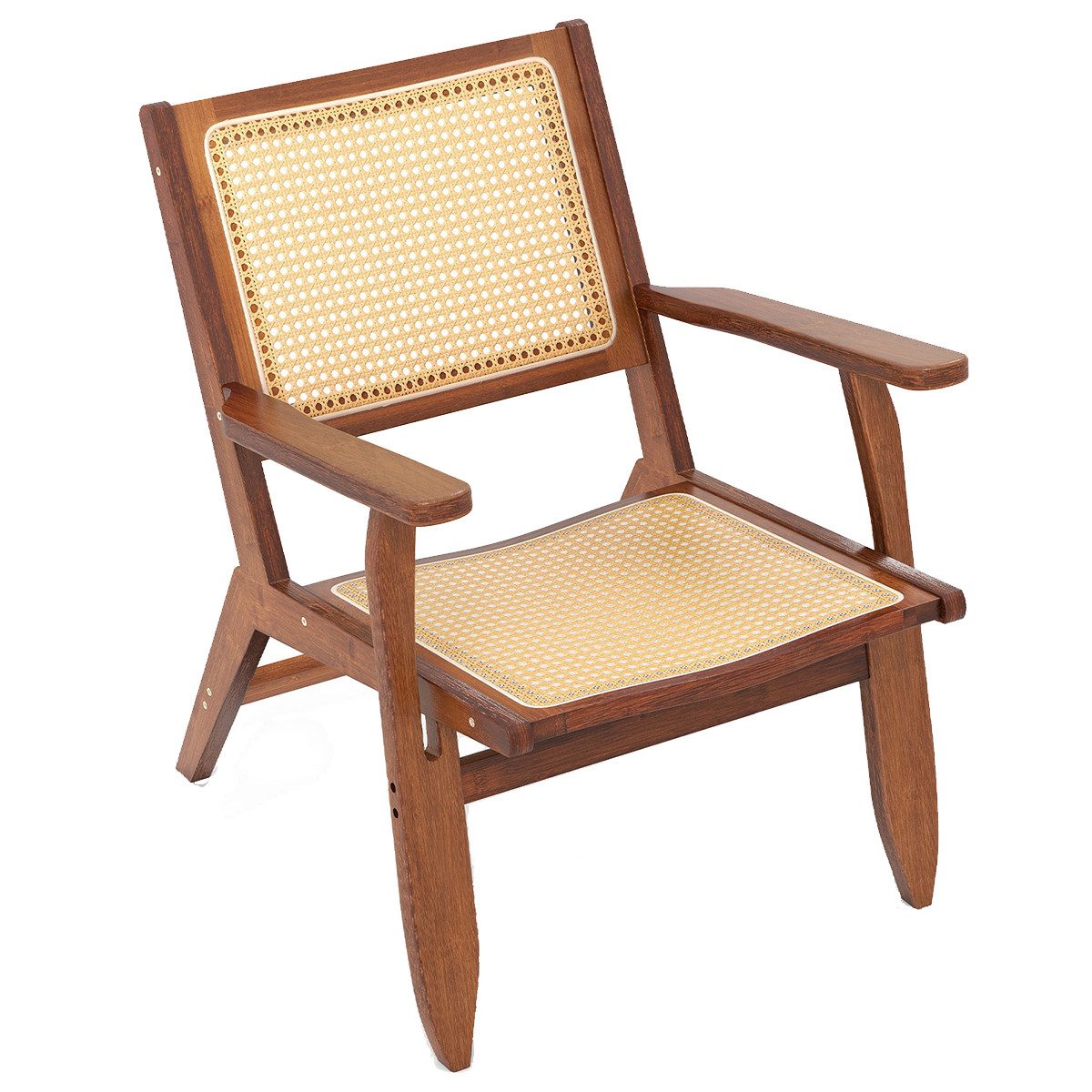 COSTWAY Relaxsessel (1-St), Esszimmerstuhl Bambus, Rattan, mit Lehne