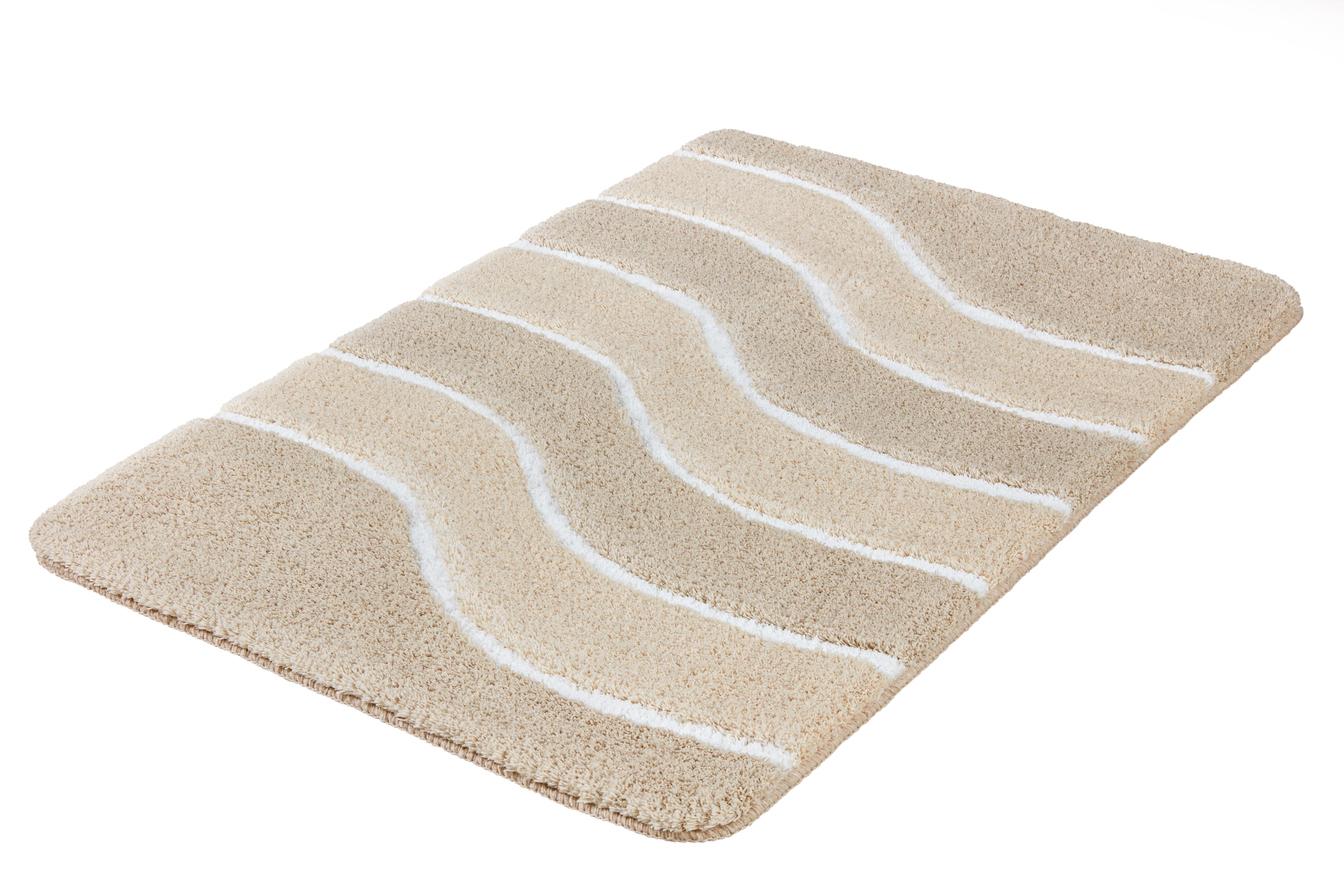 MEUSCH Badematte Lara, Höhe 20 mm, rutschhemmend beschichtet, fußbodenheizungsgeeignet, Polyester, rechteckig, Wellen-Design mit flauschigen weißen Akzenten