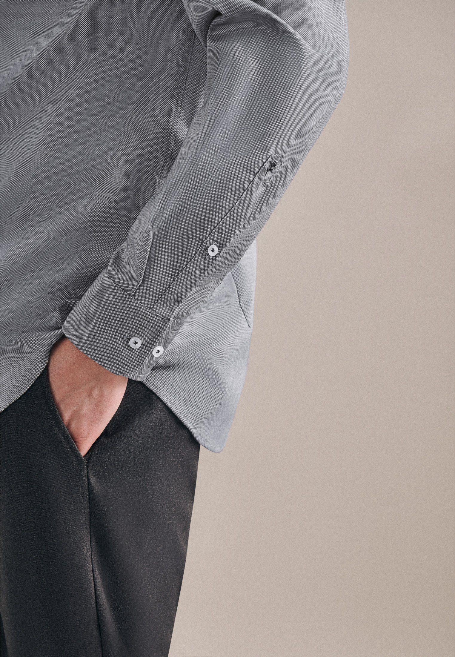 Grau Shaped Businesshemd seidensticker Shaped Langarm Uni Kentkragen