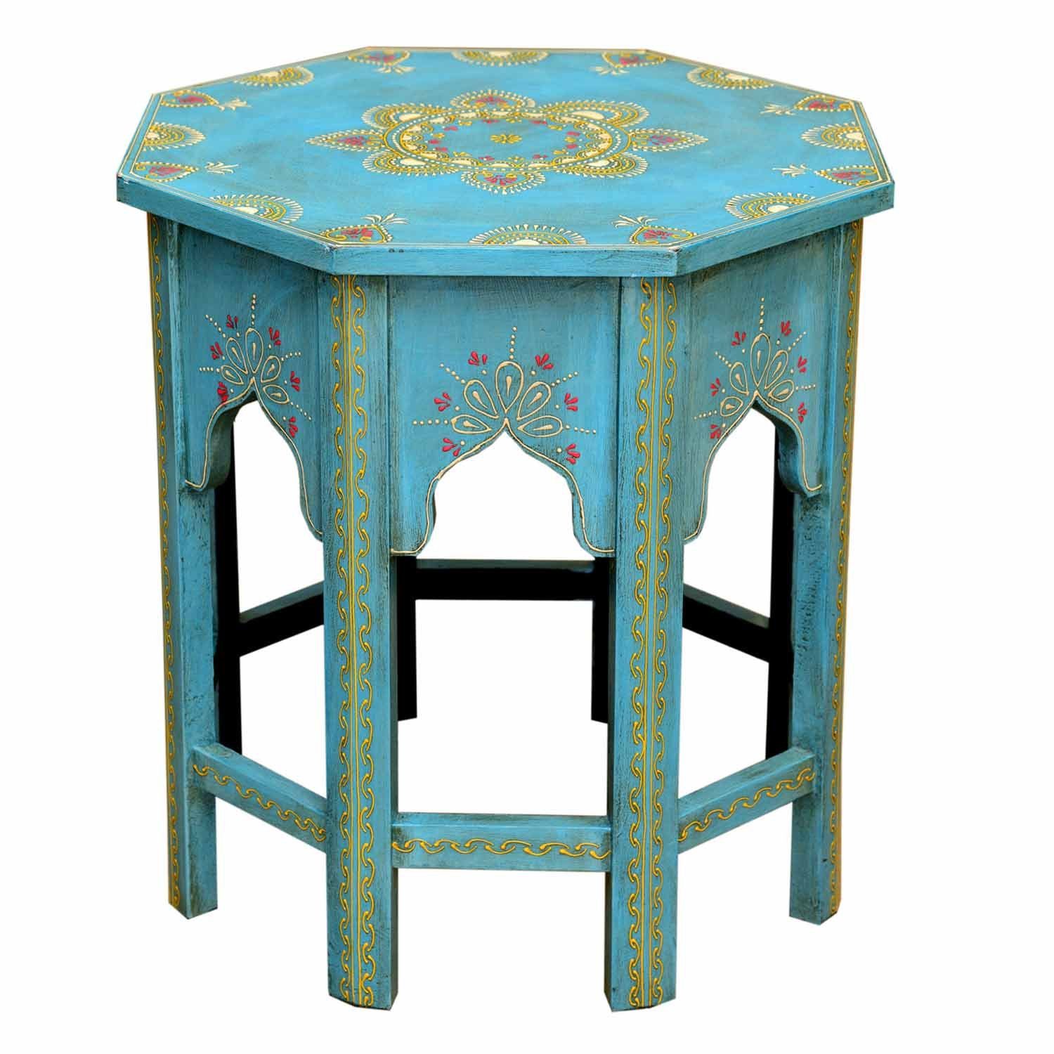 Casa Moro Beistelltisch Orientalische Beistelltische Saada Blau 2er Set aus Massivholz (Set, 2er Set), hamdbemalte Boho Chic Couchtische Shabby Chic Sofatische, MA-32-47
