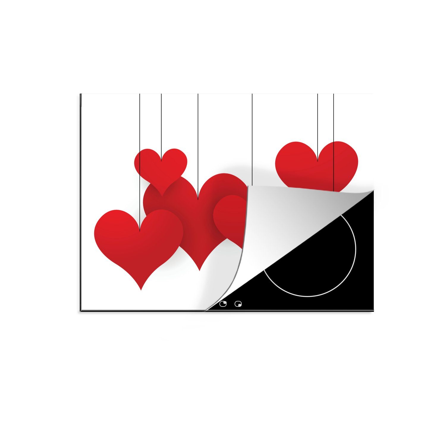 MuchoWow Herdblende-/Abdeckplatte Eine Illustration von roten Herzen auf dünnen Linien, Vinyl, (1 tlg), 70x52 cm, Mobile Arbeitsfläche nutzbar, Ceranfeldabdeckung