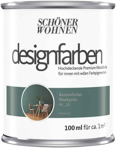 SCHÖNER WOHNEN-Kollektion Wand- und Deckenfarbe »Designfarben«, 100 ml, Besinnliches Waldgrün Nr. 26, hochdeckende Premium-Wandfarbe