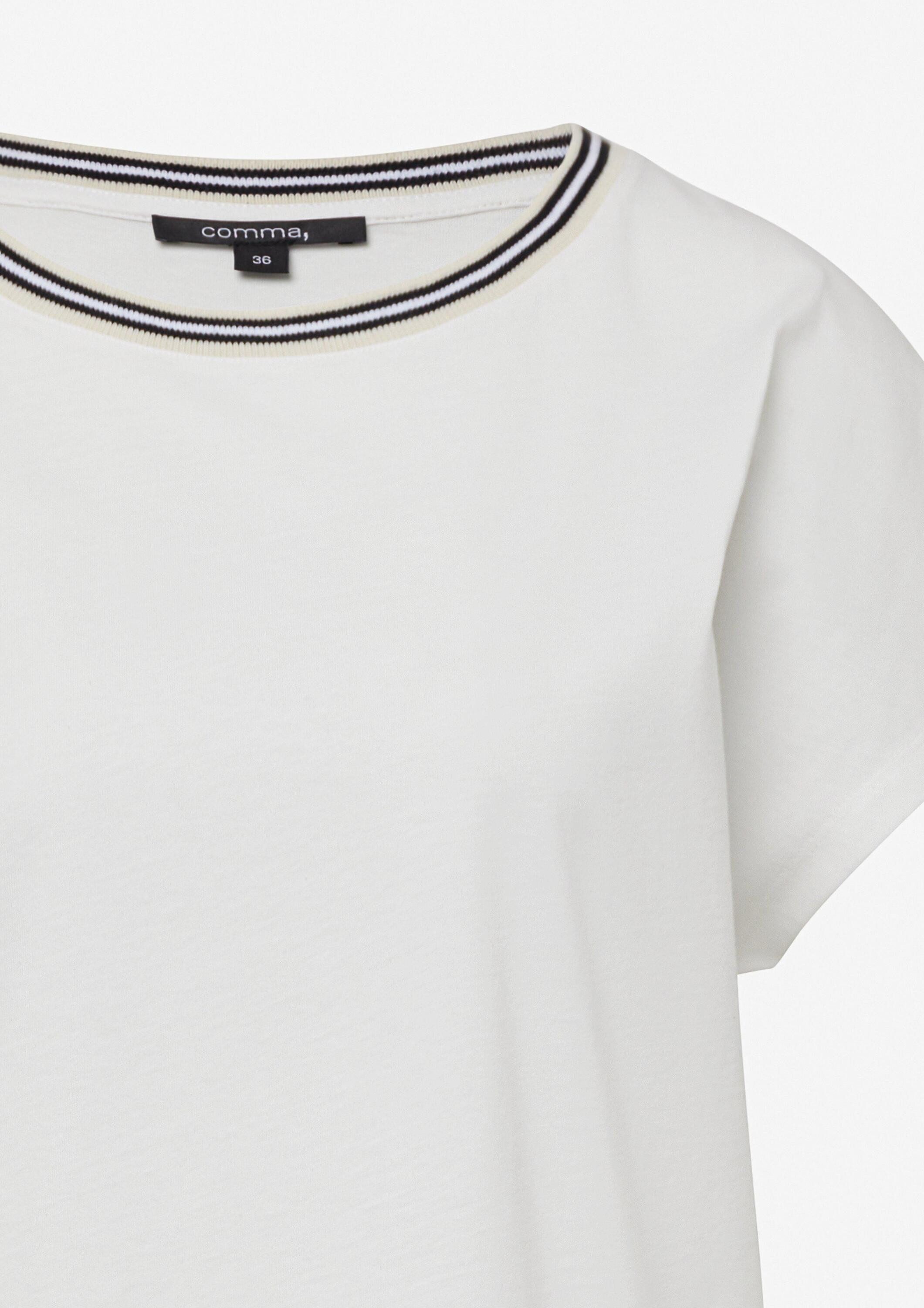comma Kurzarmshirt T-Shirt Baumwoll-T-Shirt mit überschnittenen Schultern