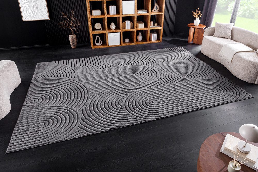riess-ambiente Teppich ART DECO 350x230cm grau - Polyester, Hoch-Tief-Effekt, 3D-Struktur, rechteckig, Höhe: 0.9 mm, strapazierfähig - ideal für Wohn- und Esszimmer oder Loft