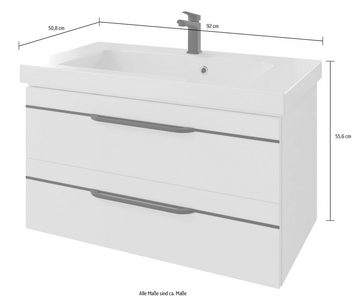 Saphir Waschtisch Serie Balto Mineralmarmor-Waschtisch mit Unterschrank, 92 cm breit (2-St), Waschplatz mit 2 Schubladen, Badschrank in verschiedenen Ausführungen