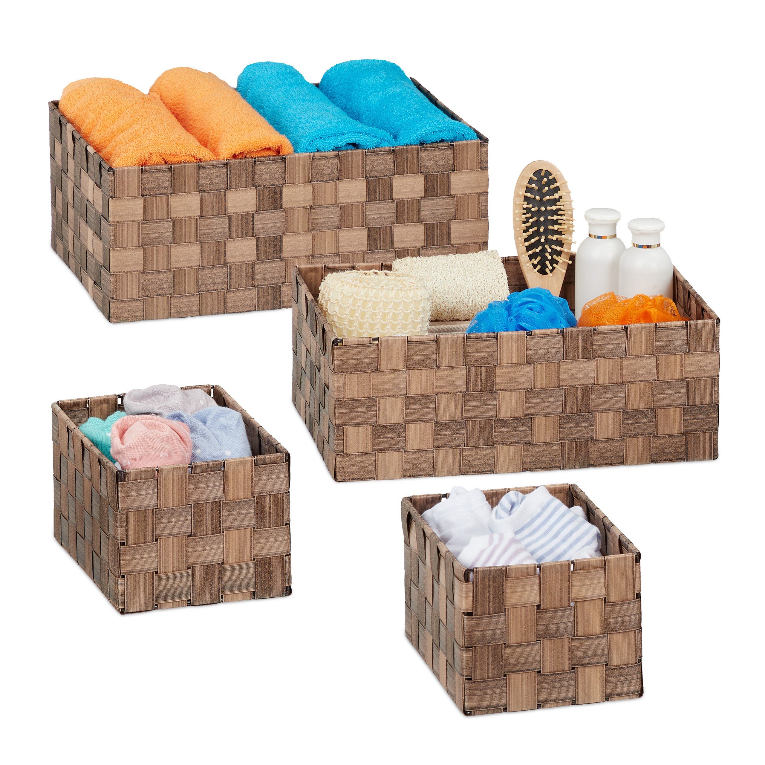 relaxdays Aufbewahrungskorb Flechtoptik 4er Set, Braun günstig online kaufen