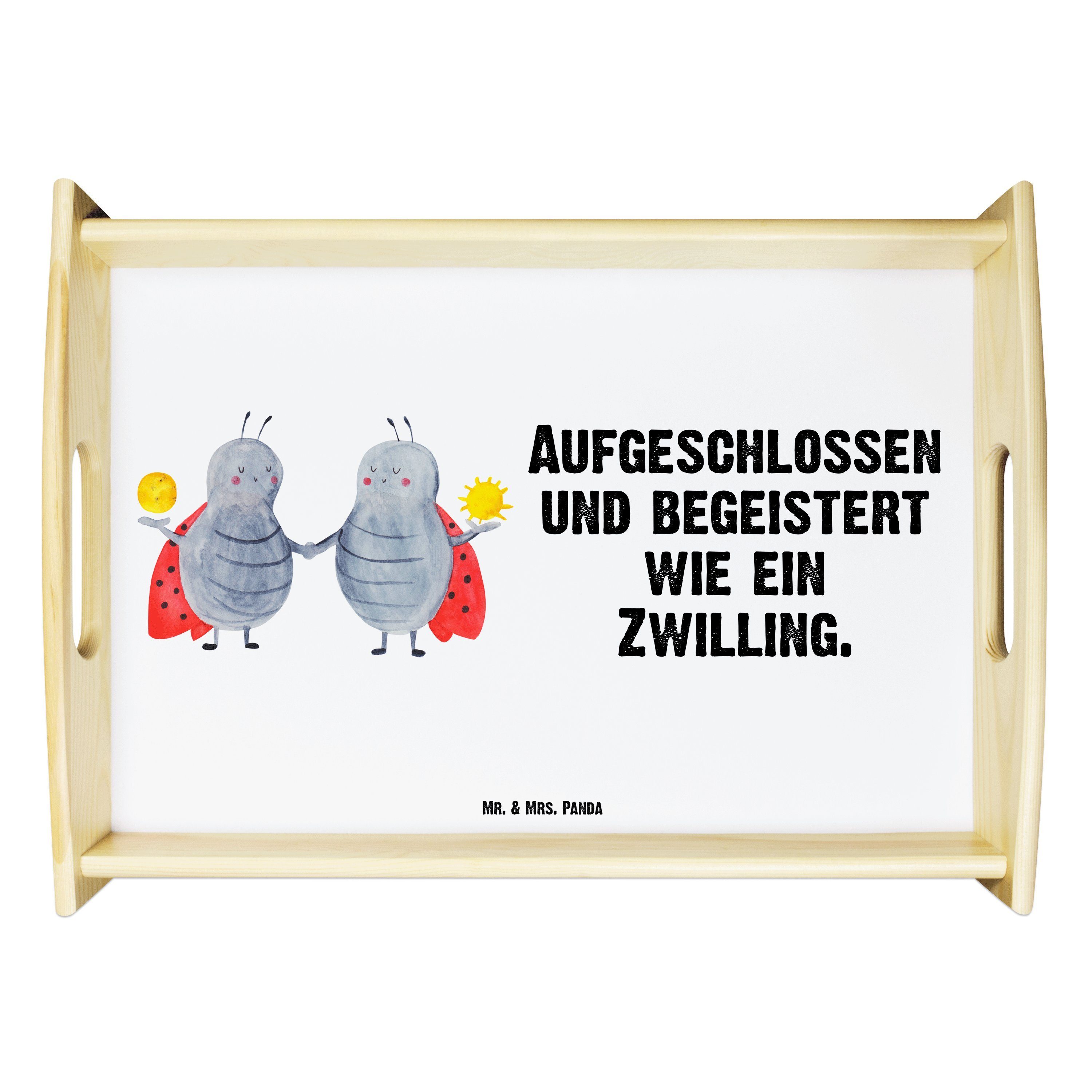 Mr. & lasiert, Sternzeichen (1-tlg) Weiß Zwilling Zwillinge, Tablett Echtholz - Frühstückstablett, - Panda Mrs. Geschenk