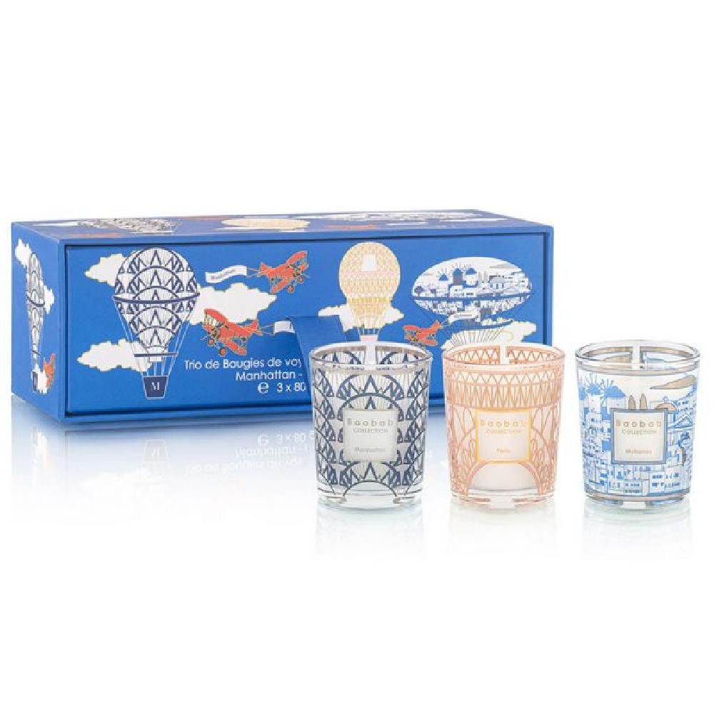 Baobab Duft-Set Duftkerzen Trio Travel Candles Manhattan Paris Mykonos (3er-Set) (3x30