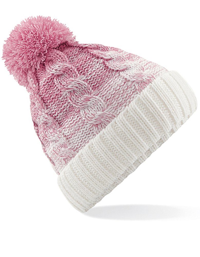 White Damen Bommelmütze Strickmütze Pompon Beanie gefüttert Pink/Off Dusky innen Winter Goodman Design