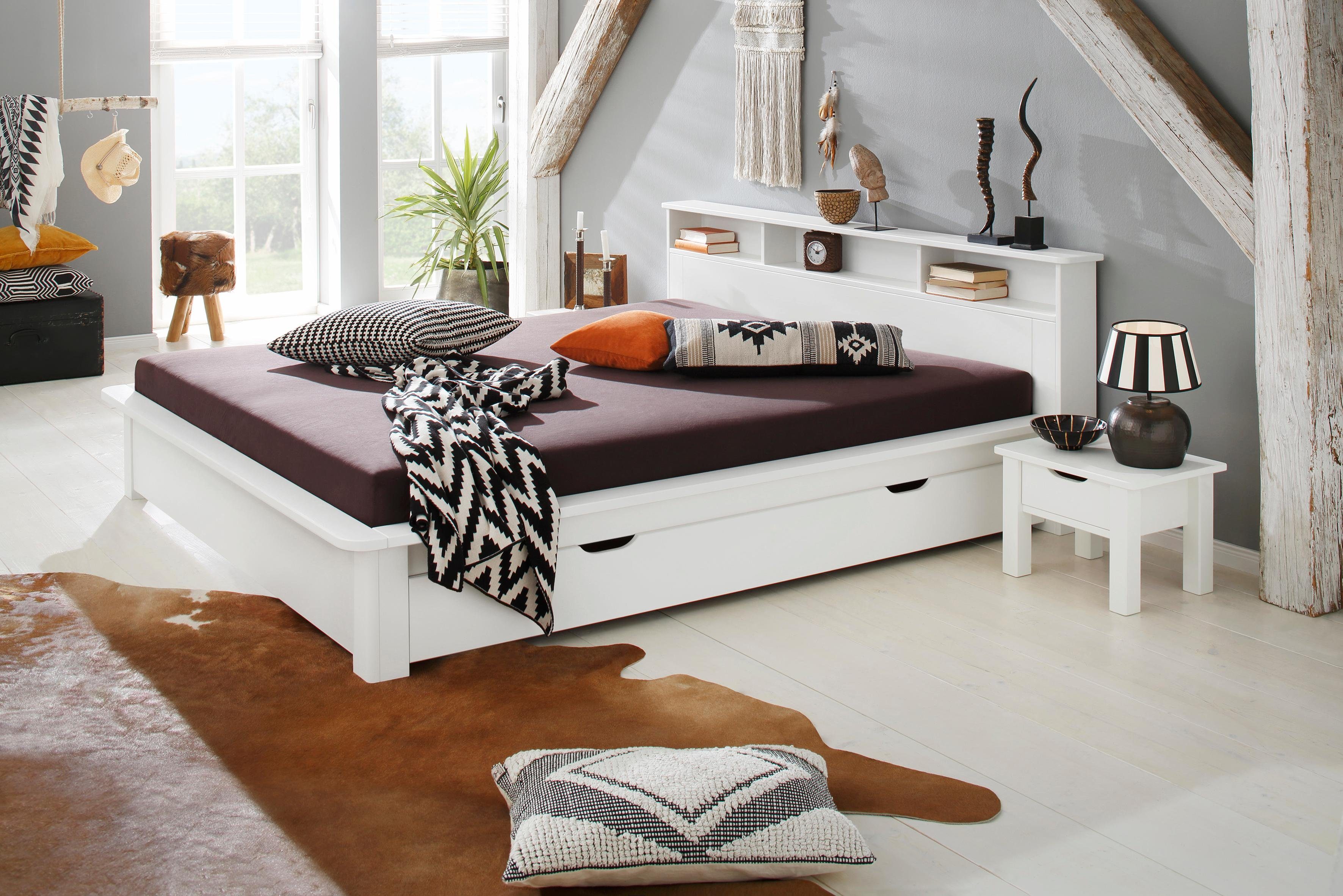 Home affaire Massivholzbett "KERO" BESTSELLER! Stauraum im Kopfteil, zertifiziertes Massivholz (Kiefer), optional mit Schublade
