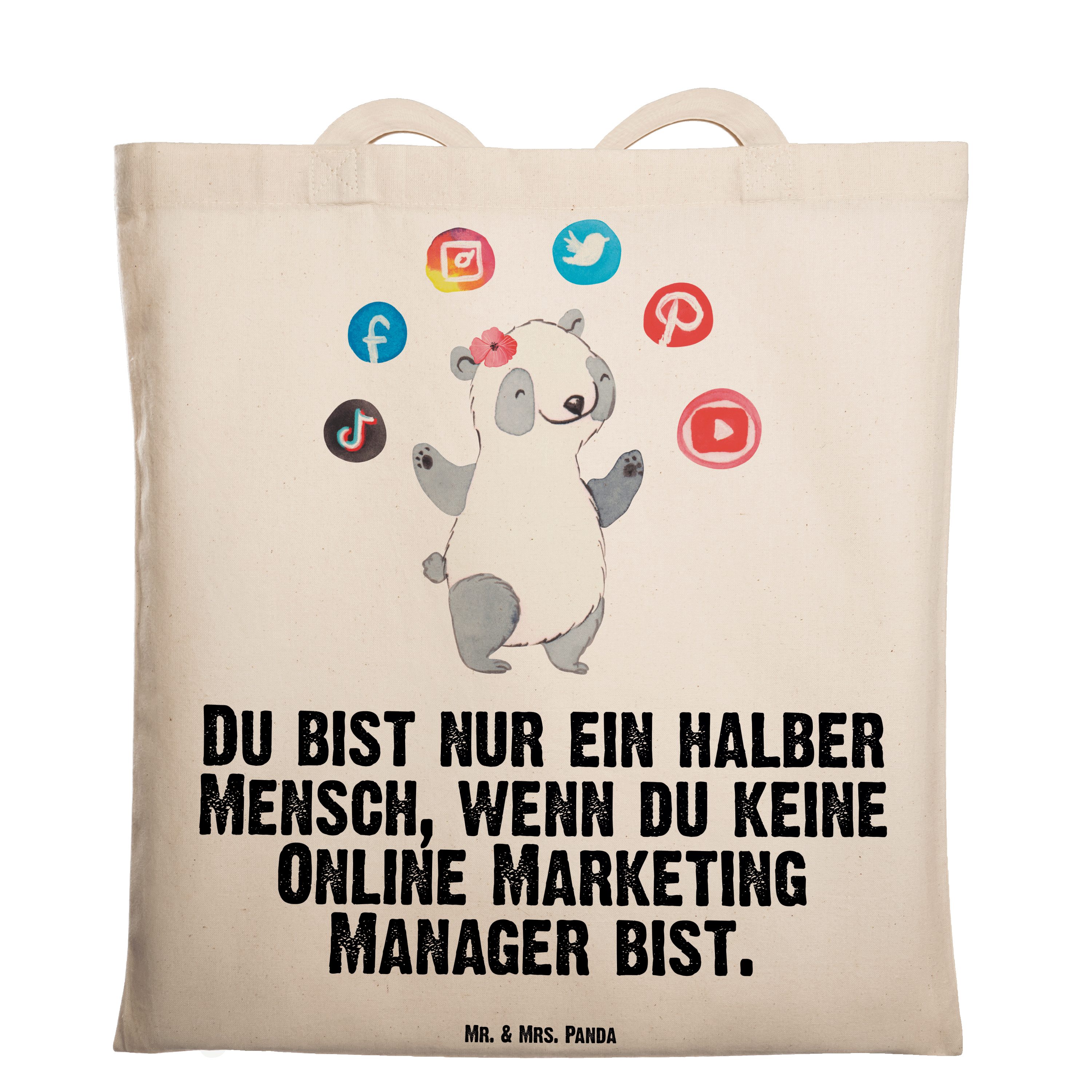 Mr. & Mrs. Panda Tragetasche Transparent - Marketing (1-tlg) Geschenk, Herz mit Manager Online - Jutebeute
