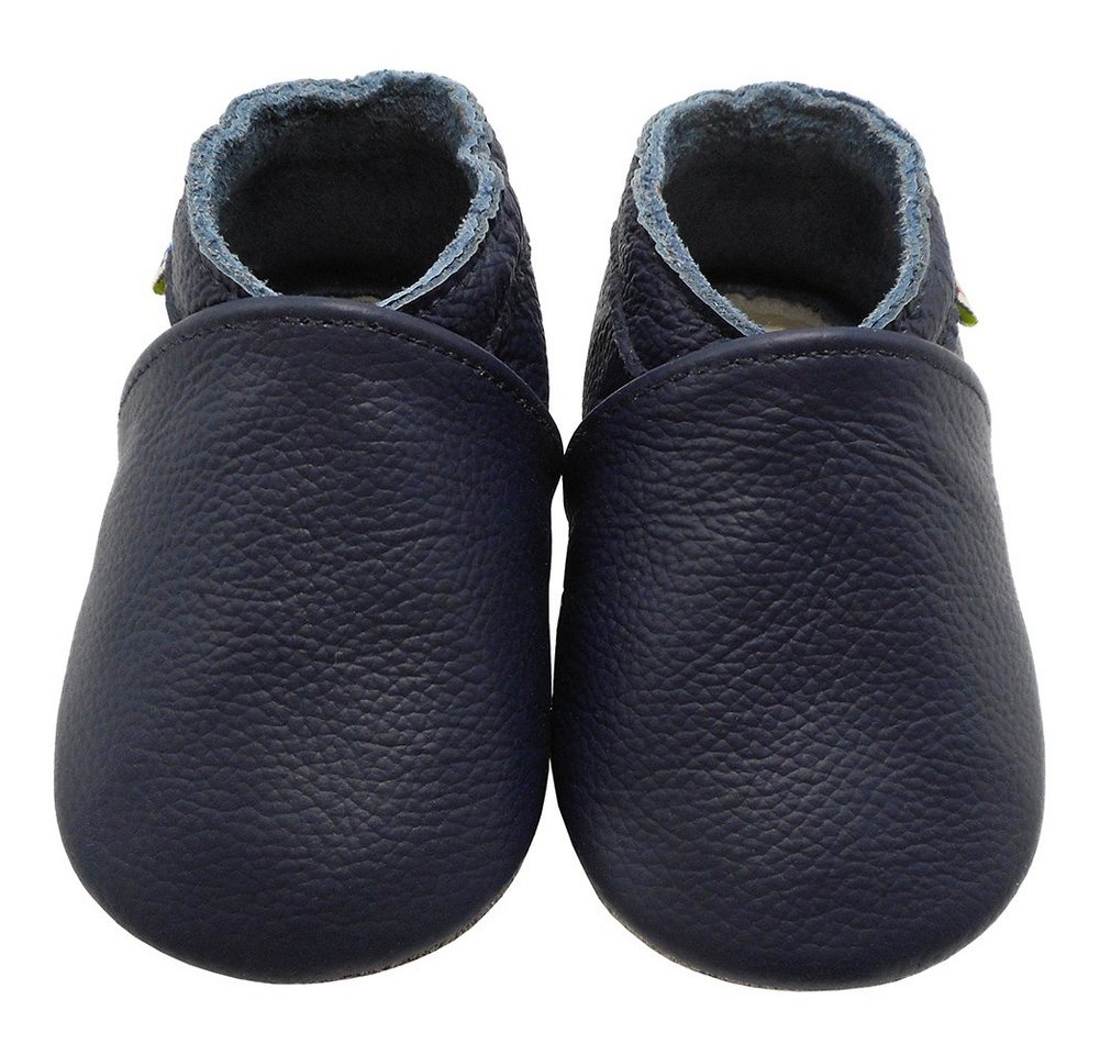 Yalion Weiche Leder Lauflernschuhe Hausschuhe Lederpuschen Dunkelblau Krabbelschuh