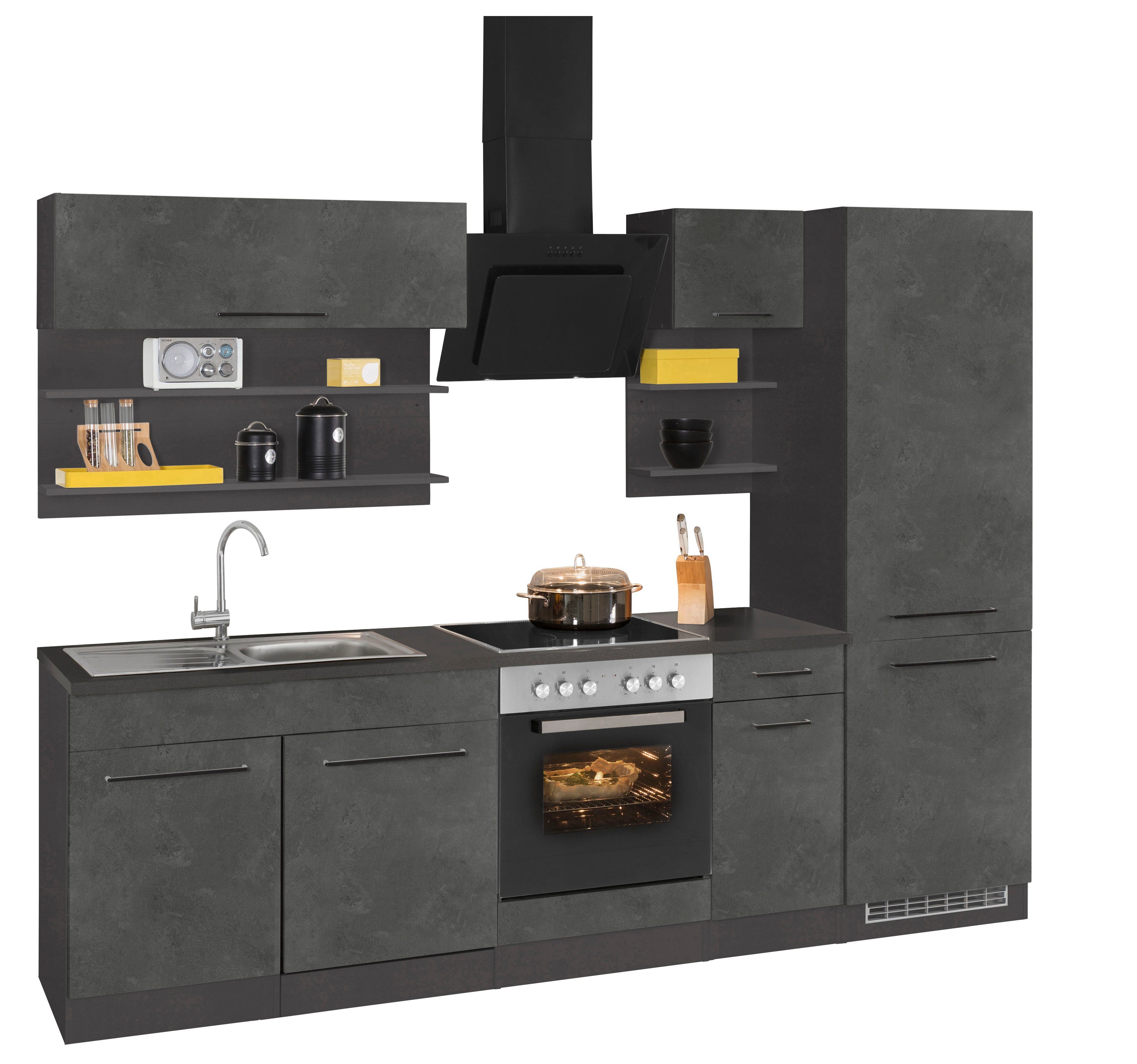 KOCHSTATION Küchenzeile KS-Tulsa, ohne E-Geräte, Breite 270 cm, schwarze Metallgriffe, MDF Fronten