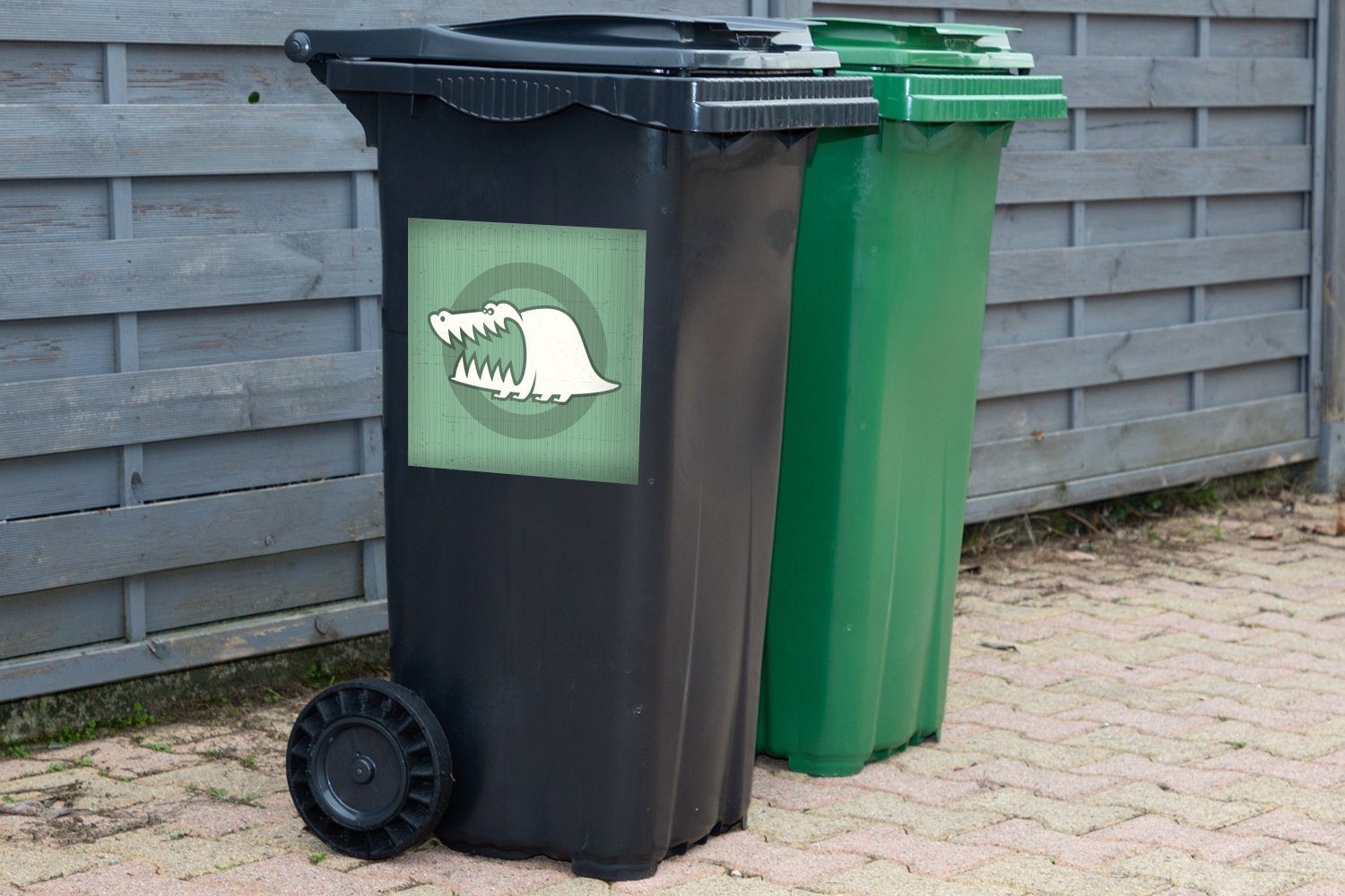 MuchoWow Wandsticker - Container, - Mülltonne, Mülleimer-aufkleber, Sticker, Abfalbehälter Krokodil Reptilien Grün (1 St)