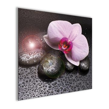 artissimo Glasbild Glasbild 30x30cm Bild Wellness Zen Steine Orchidee, Steine und Blumen
