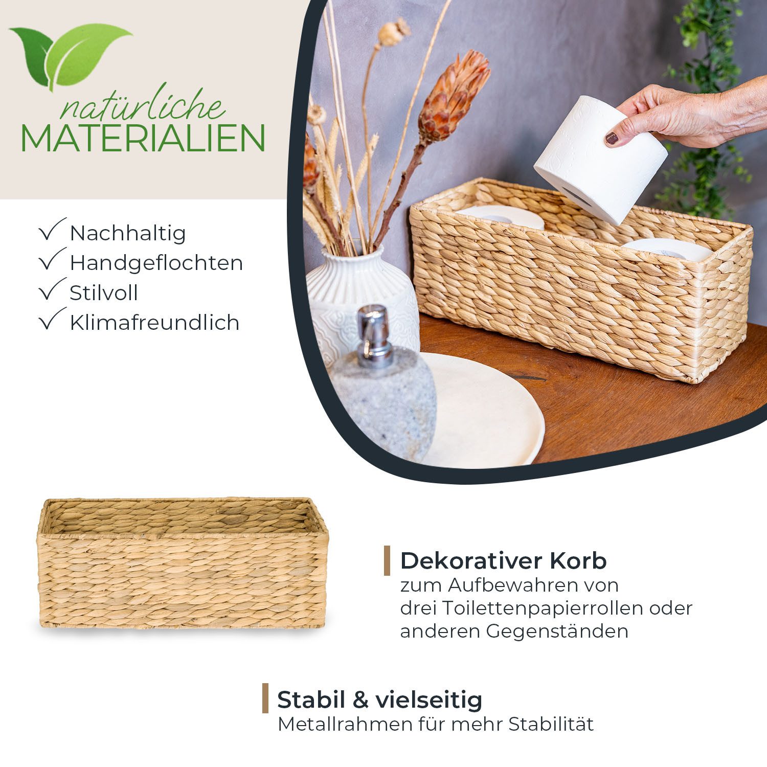 HMF Aufbewahrungskorb Aufbewahrungskorb passend für KALLAX halbes Fach, Korb geflochten aus, Wasserhyazinthe für Badezimmer, Küche und Wohnbereich 38 x 15 x 14 cm