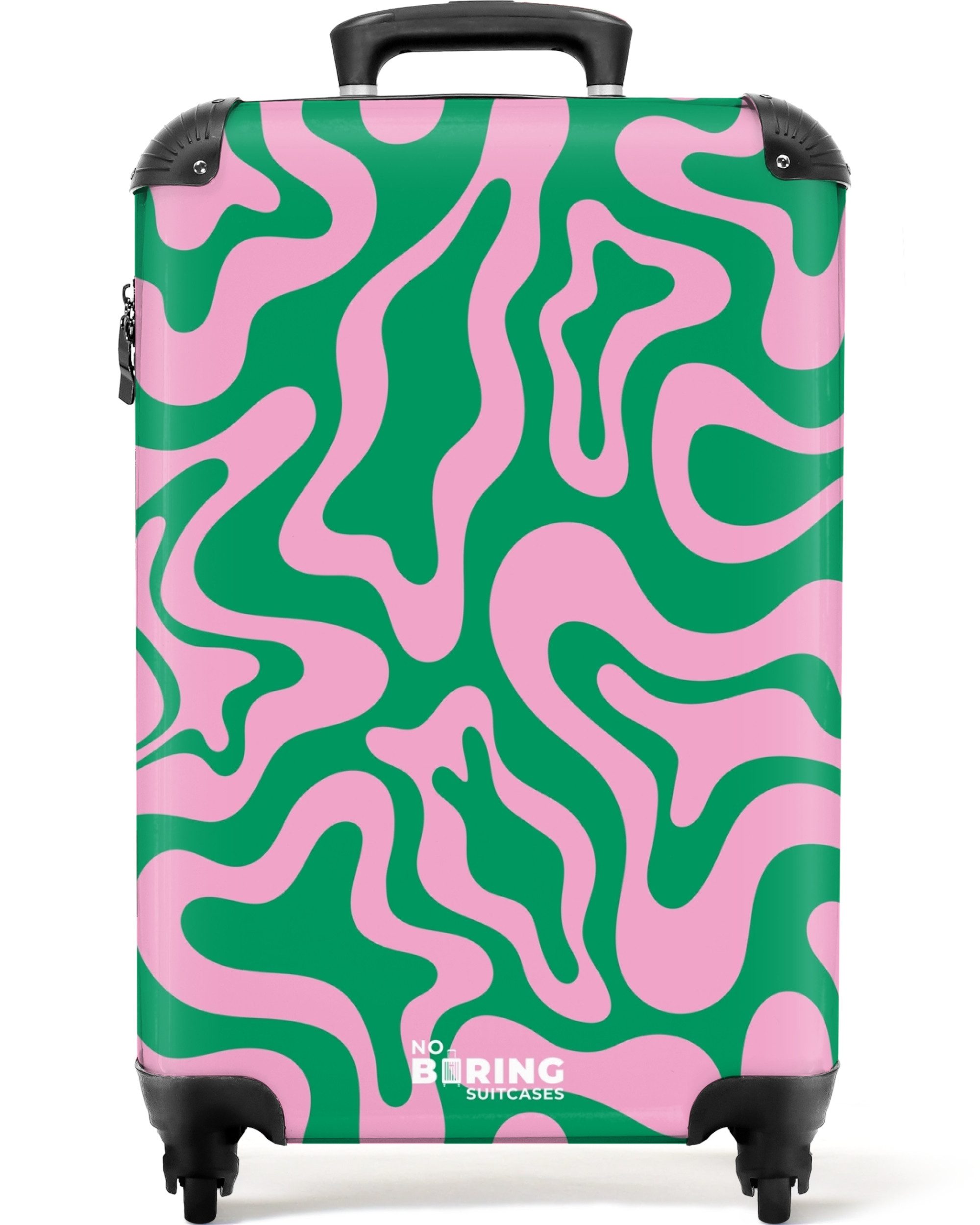 NoBoringSuitcases.com© Hartschalen-Trolley Grün mit rosa abstraktem günstig online kaufen