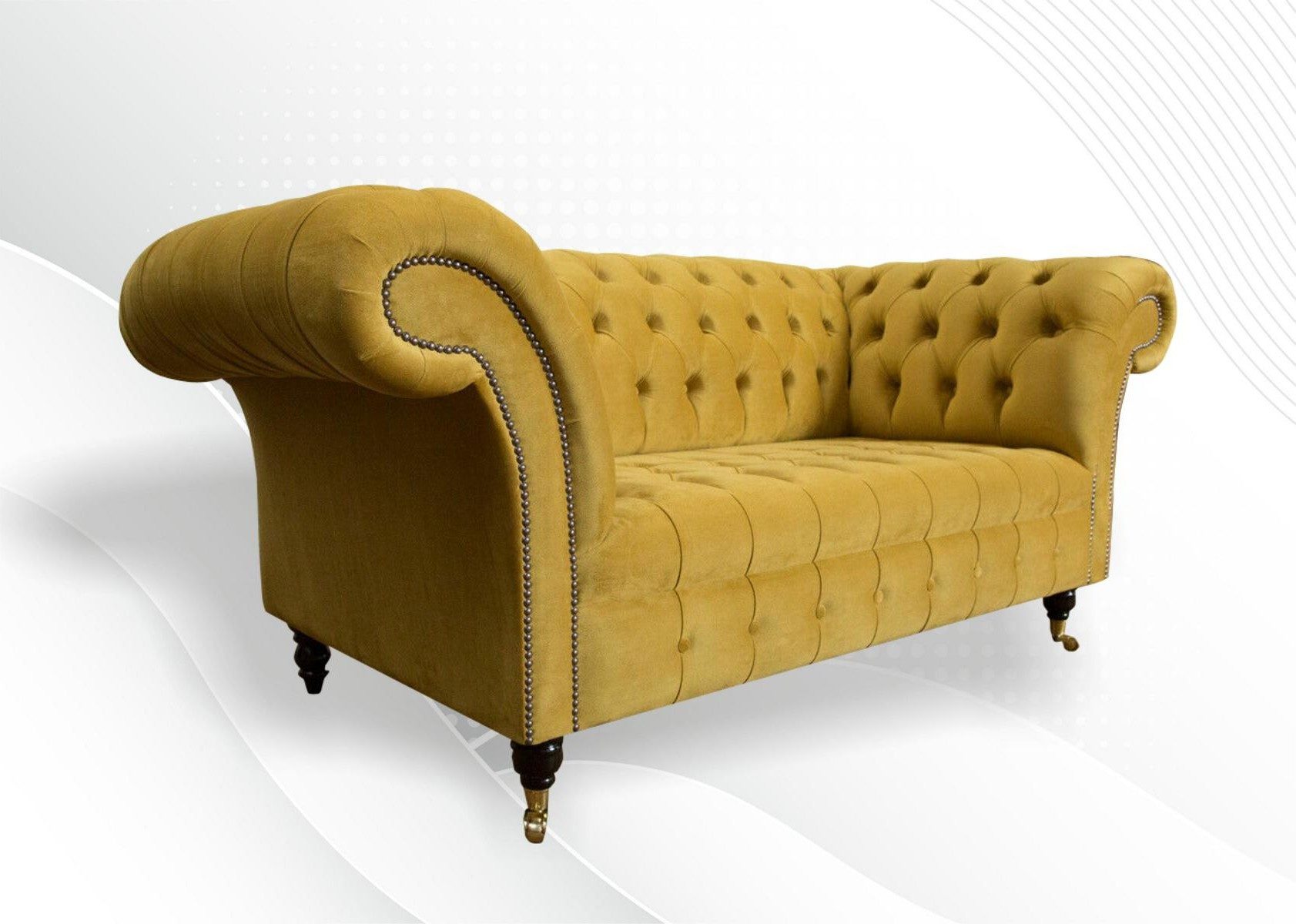 Xlmoebel Chesterfield-Sofa Modernes 2-Sitzer Sofa in Gelb mit weichem Stoff, 1 Teile, Made in Europa